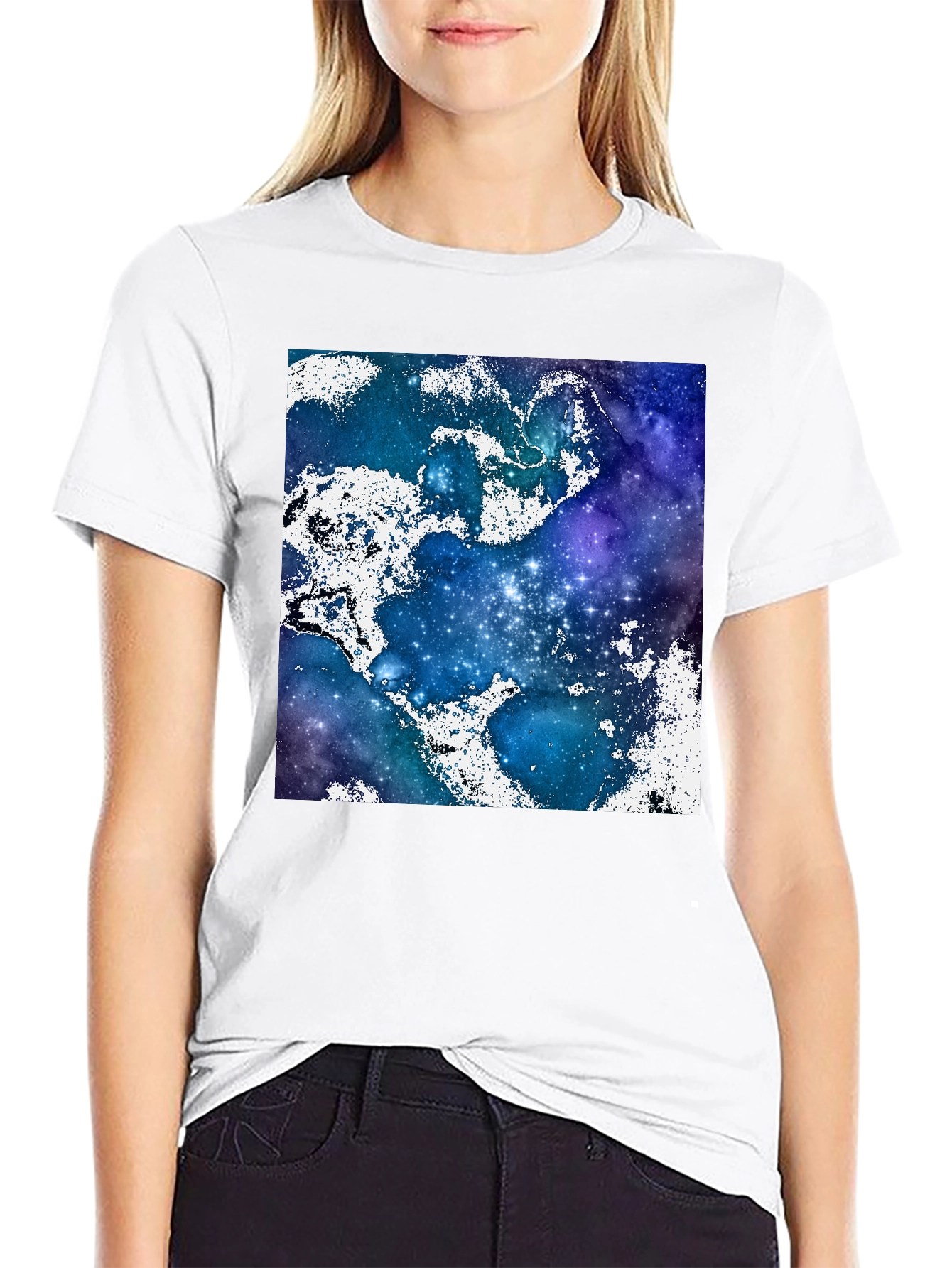 Black Galaxy Print Crew Neck T-Shirt view 9