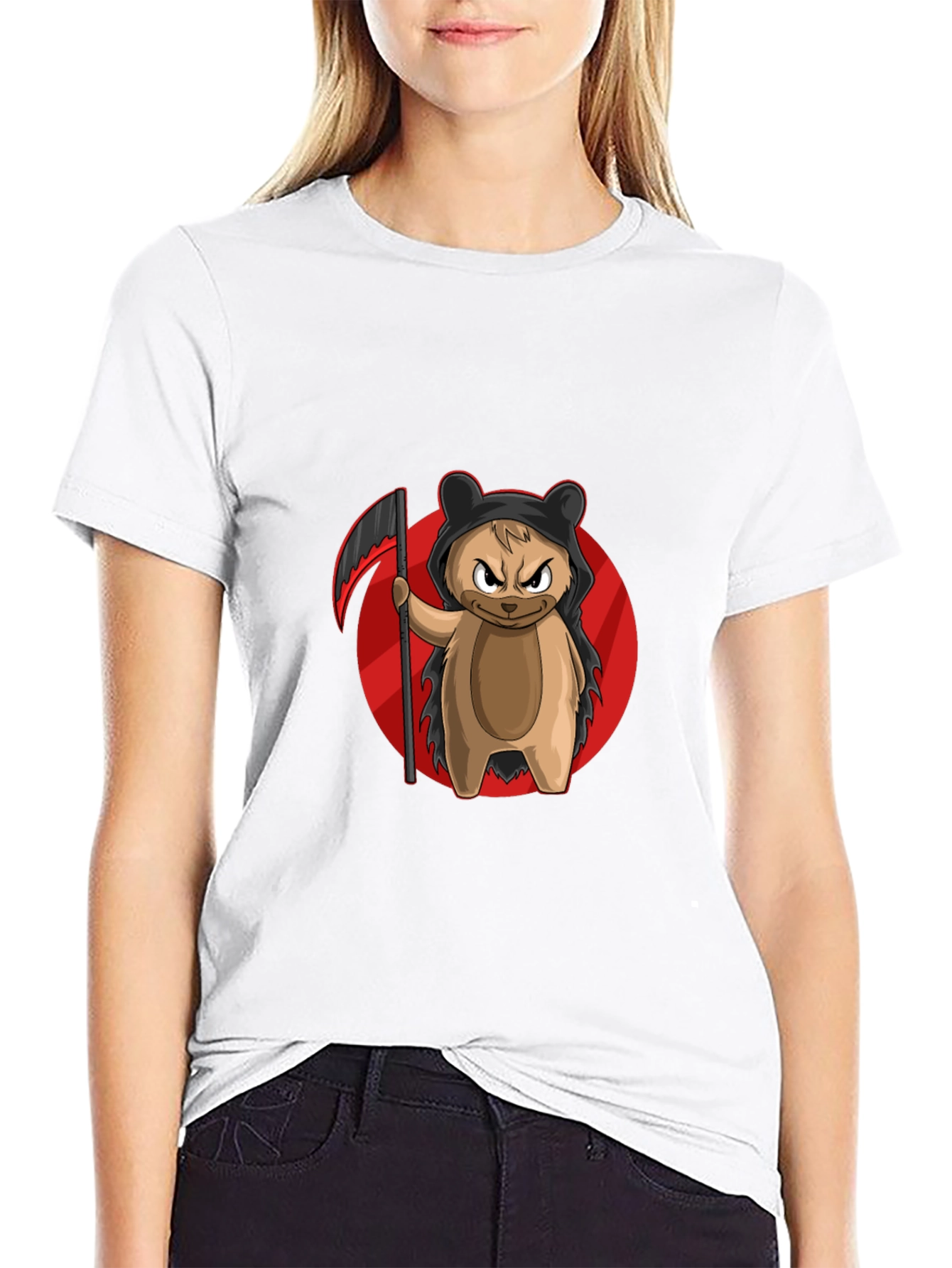 Black Grim Reaper Bear T-Shirt - Cool Cartoon Graphic Tee view 9