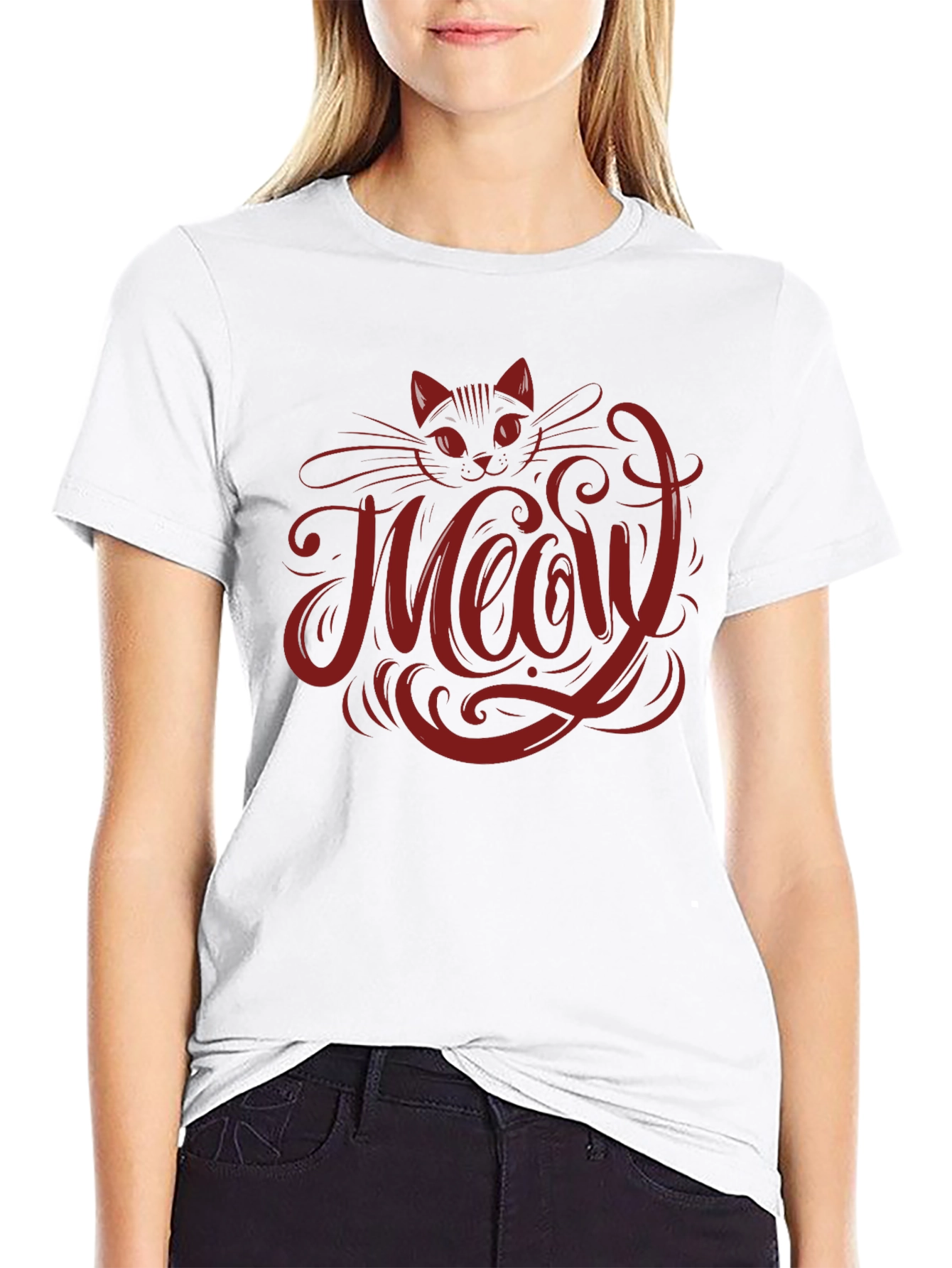 Black Meow Cat Graphic T-Shirt - Black view 9