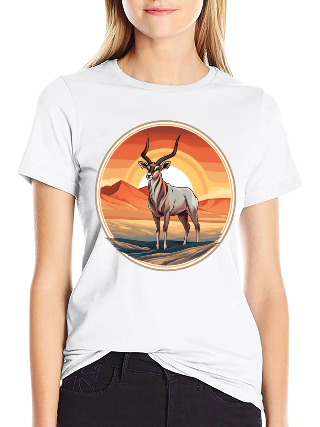 Black Antelope Graphic Tee - Desert Sunset Design view 9