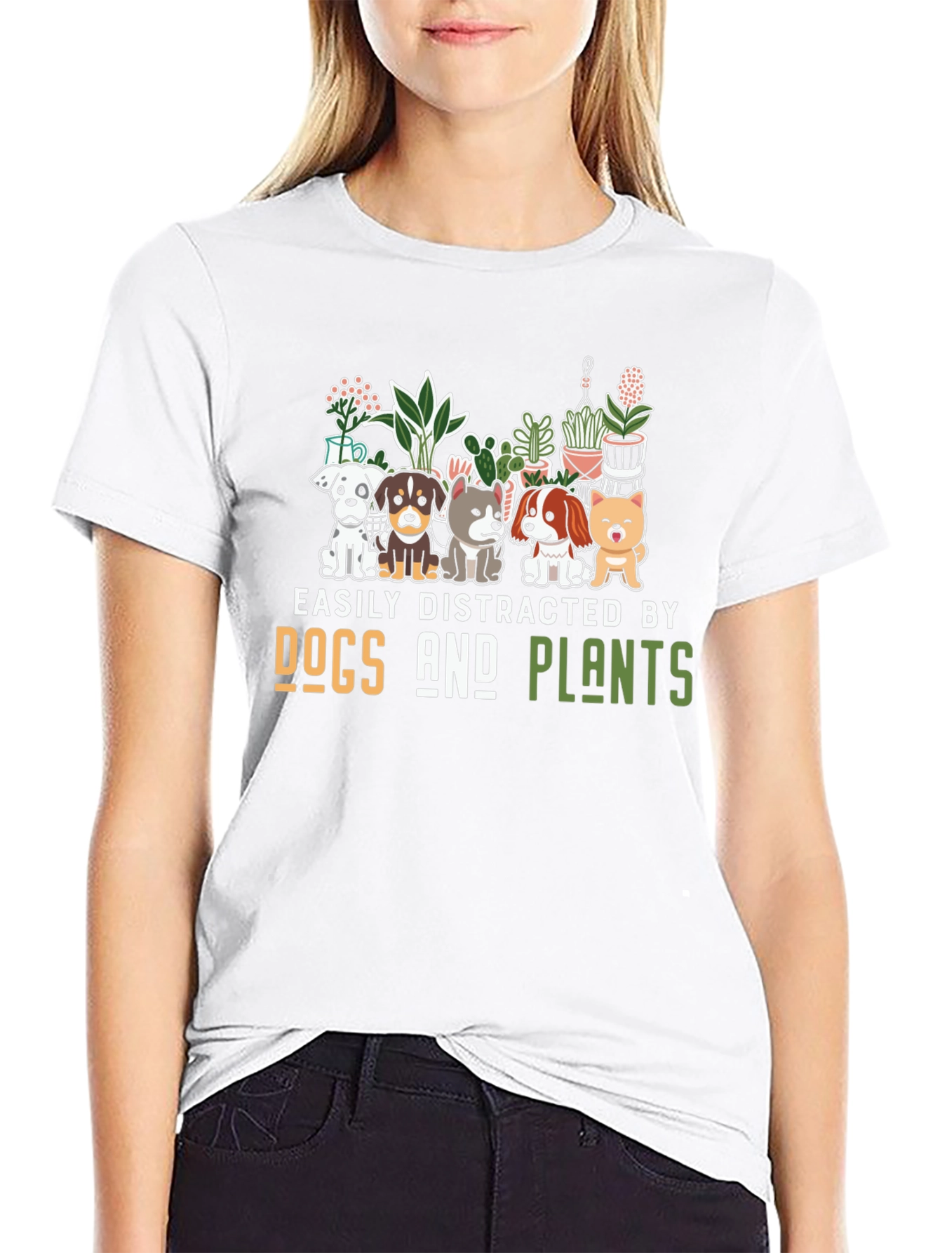 Black Easily Distracted by Dogs and Plants T-Shirt view 9