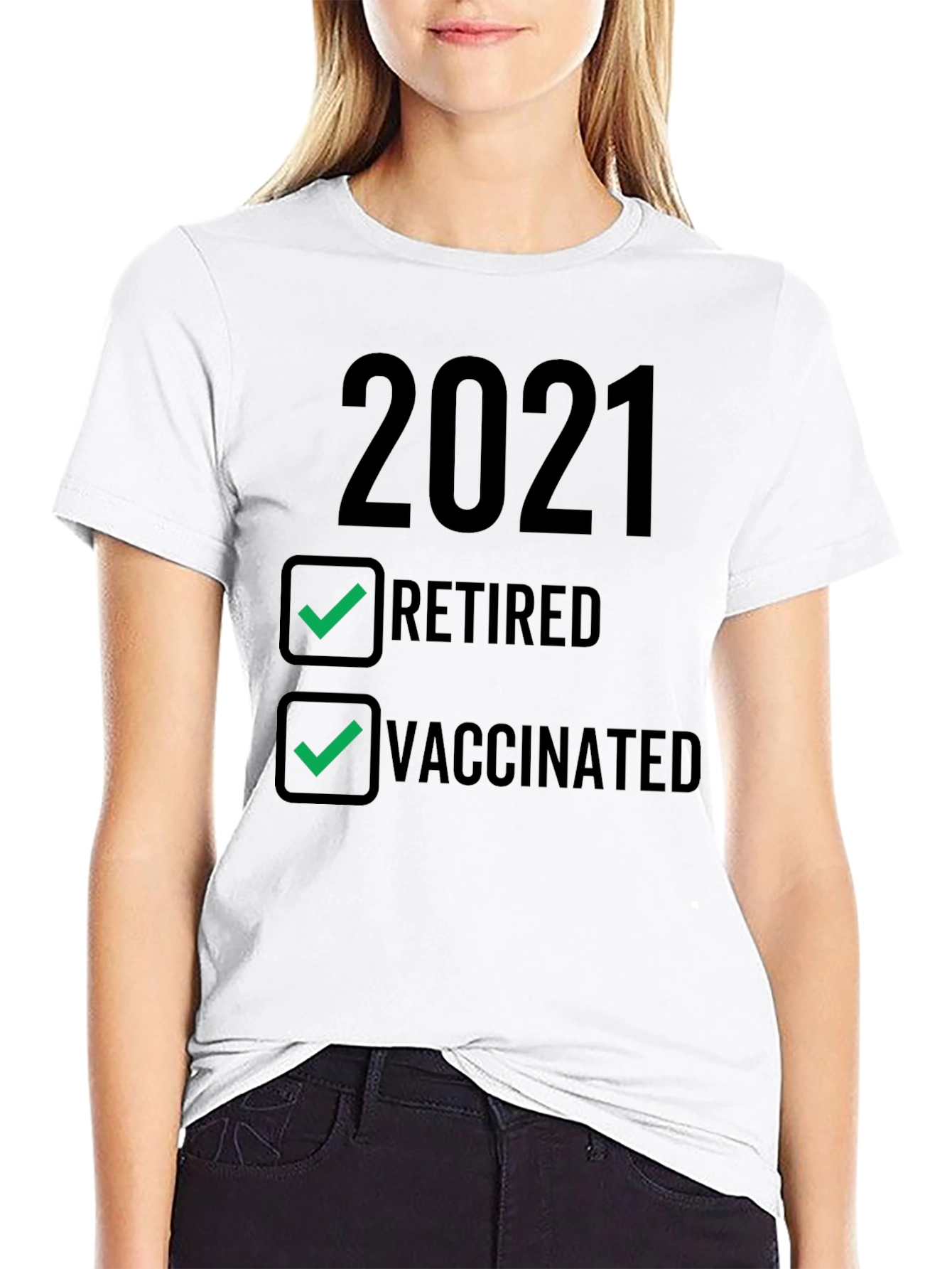 Black 2021 Retired & Vaccinated T-Shirt view 9