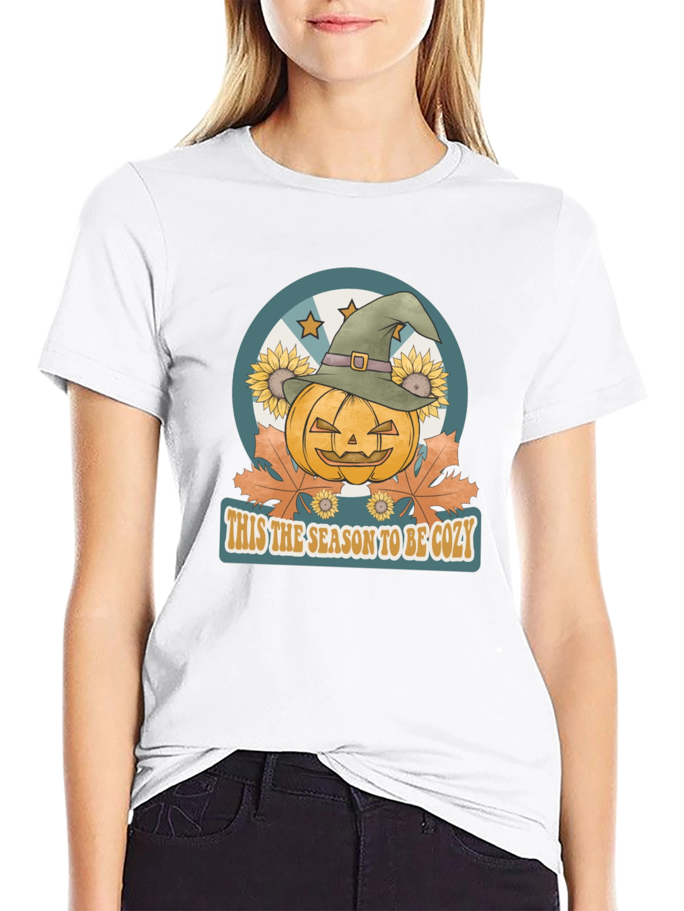 Black Cozy Season Pumpkin Witch Hat Graphic Tee view 9
