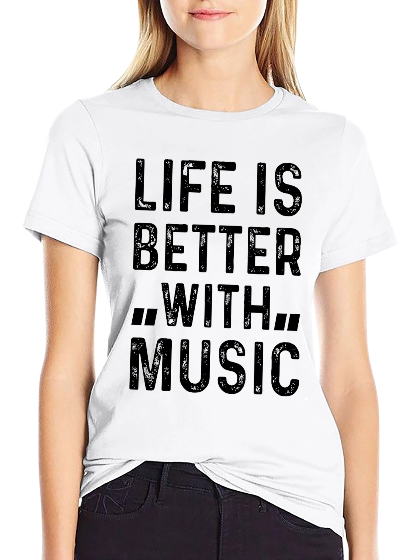 Black Life Is Better With Music T-Shirt - Black Cotton Tee view 9