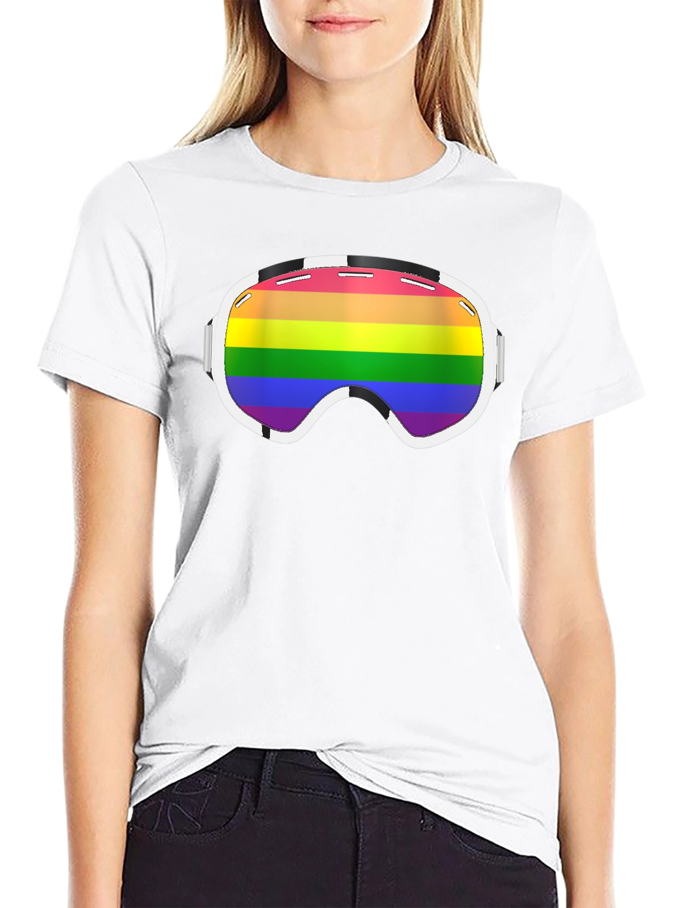 Black Rainbow Ski Goggles Graphic Tee - Black view 9
