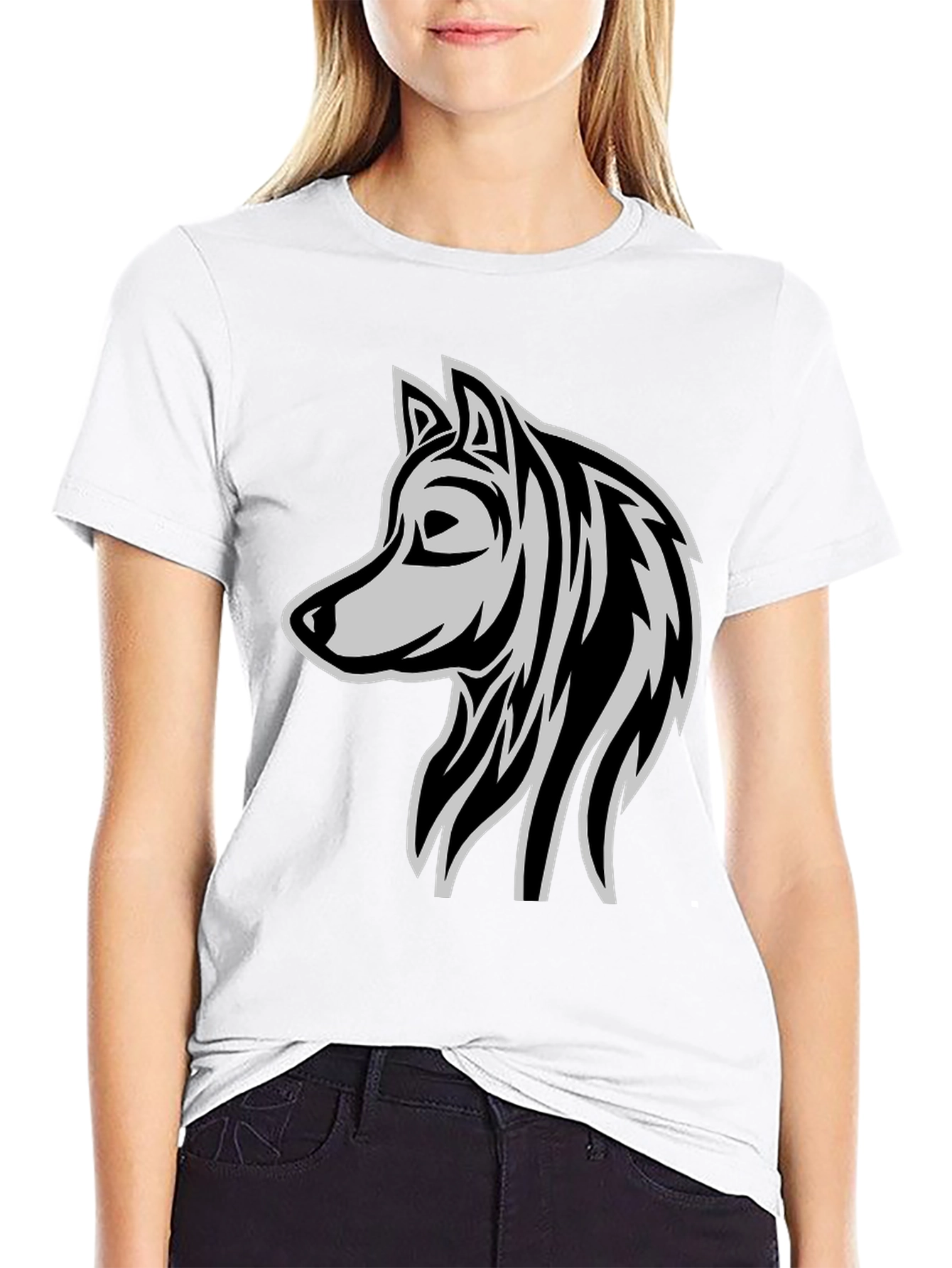 Black Wolf Graphic Black T-Shirt - Stylish Animal Design view 9
