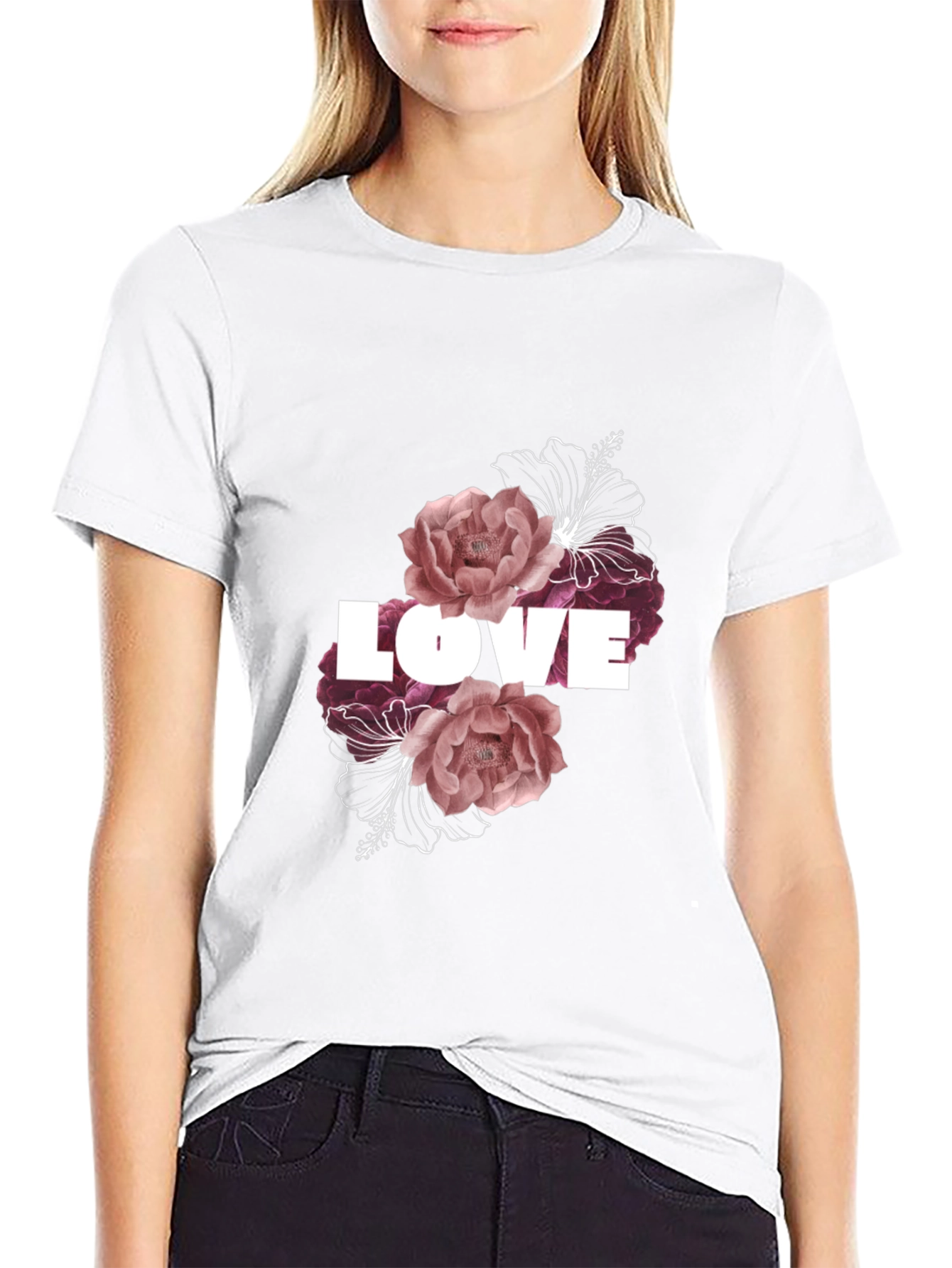 Black Floral Love T-Shirt - Black view 9