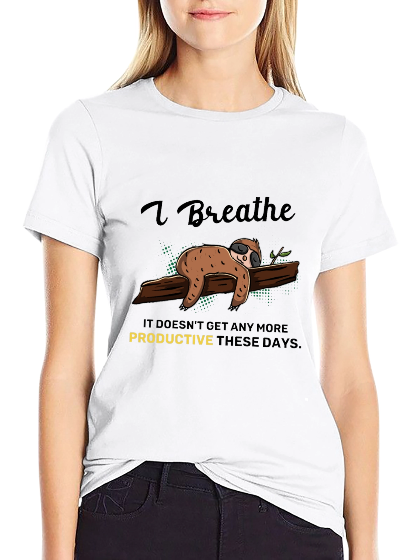Black I Breathe Sloth T-Shirt - Relaxed & Comfy Tee view 9