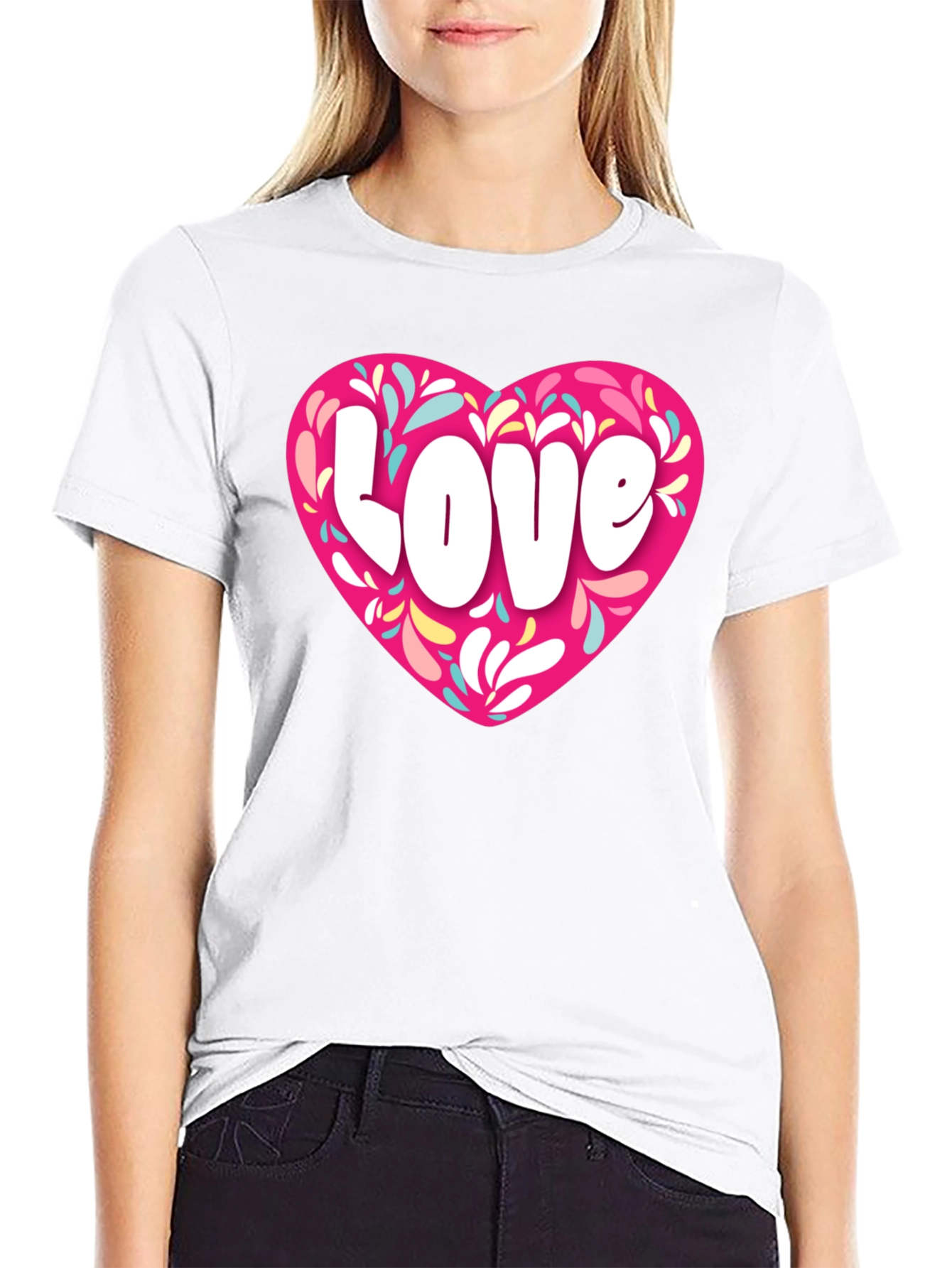 Black Love Heart Graphic Black T-Shirt view 9