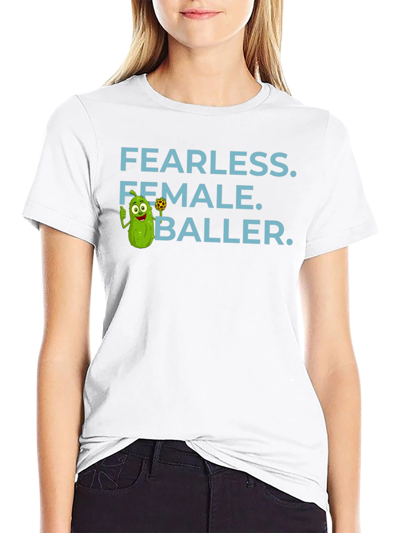 Black Fearless Female Baller T-Shirt - Funny Pickle Cartoon view 9