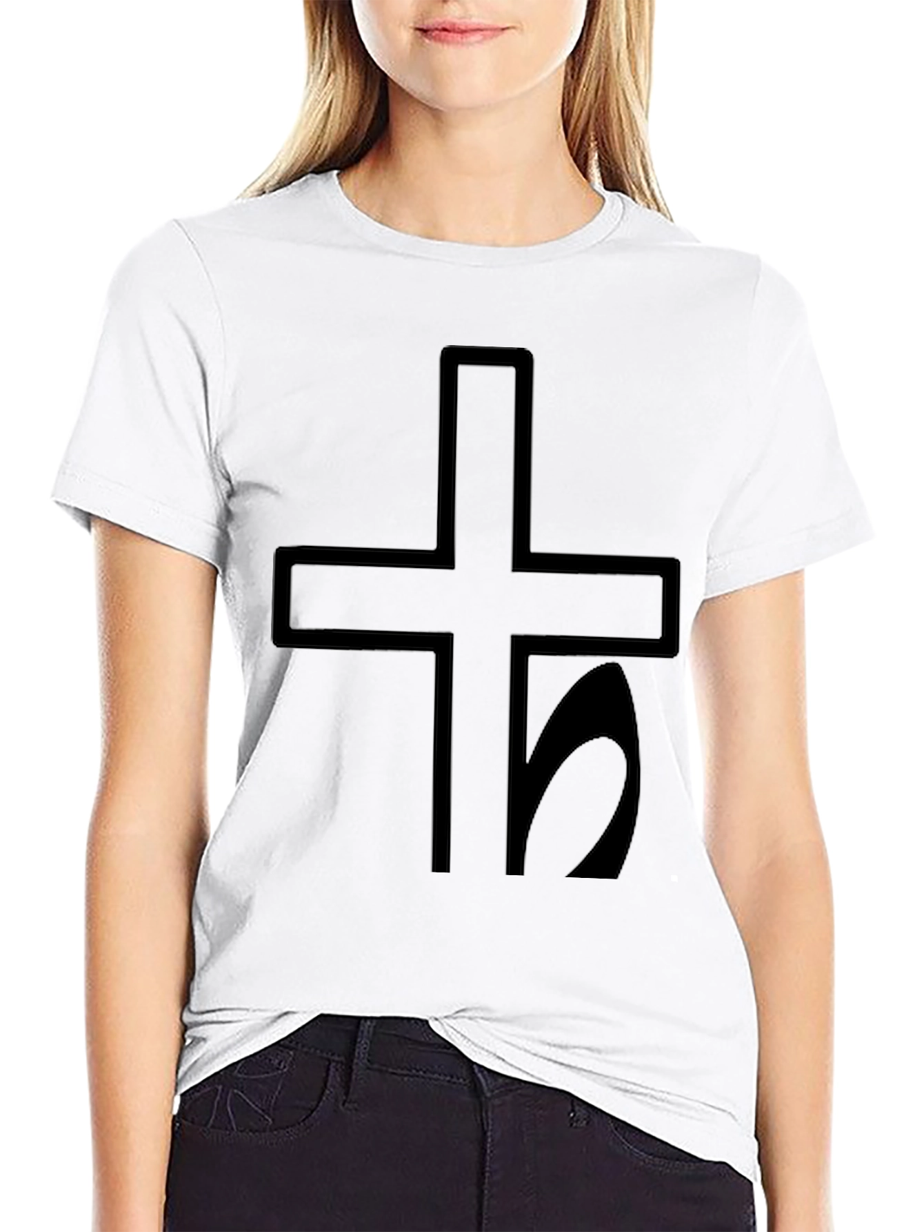 Black Dark Cross & Saturn Symbol Graphic T-Shirt - Unisex view 9