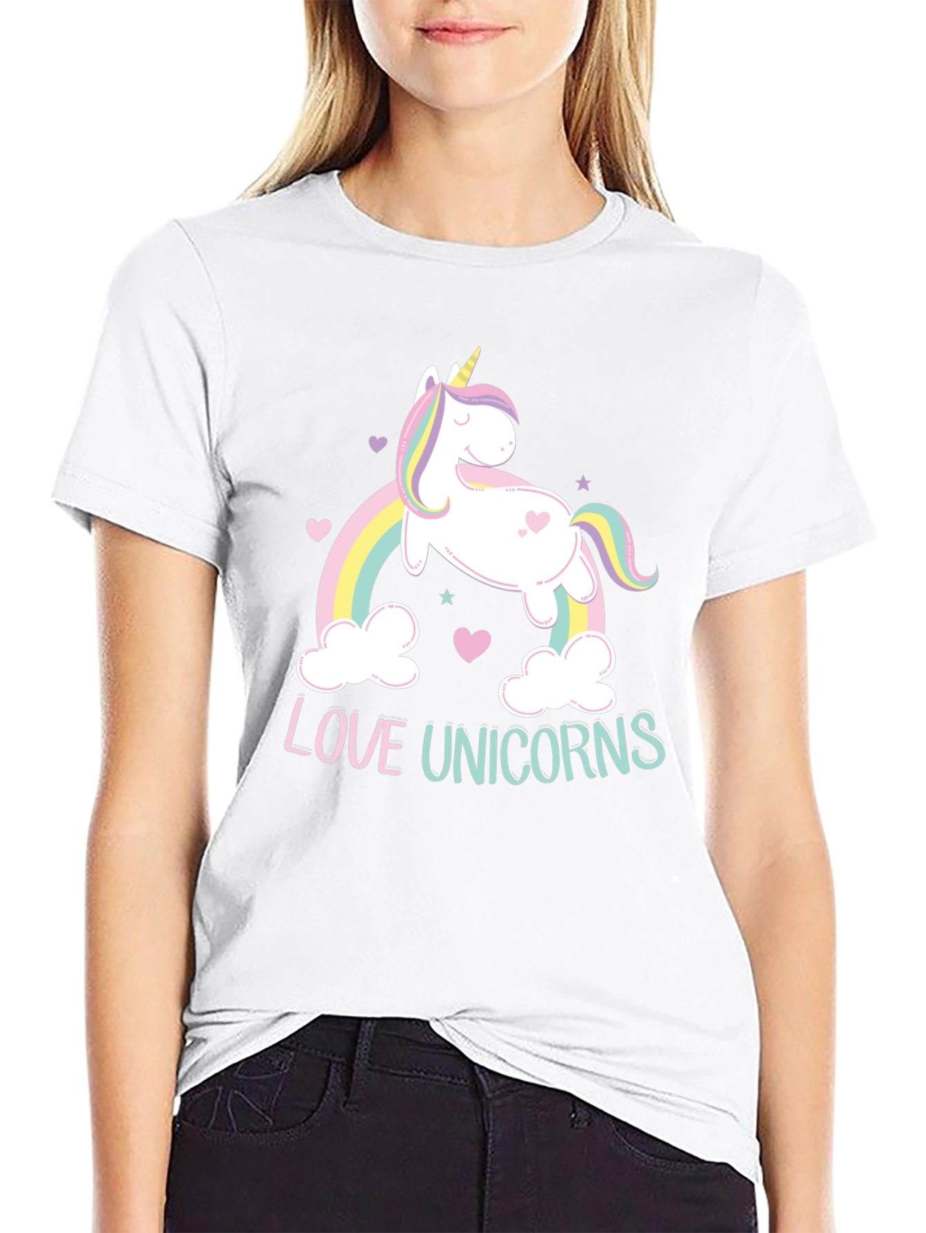 Black Love Unicorns Graphic Tee - Black Cotton Blend Shirt view 9