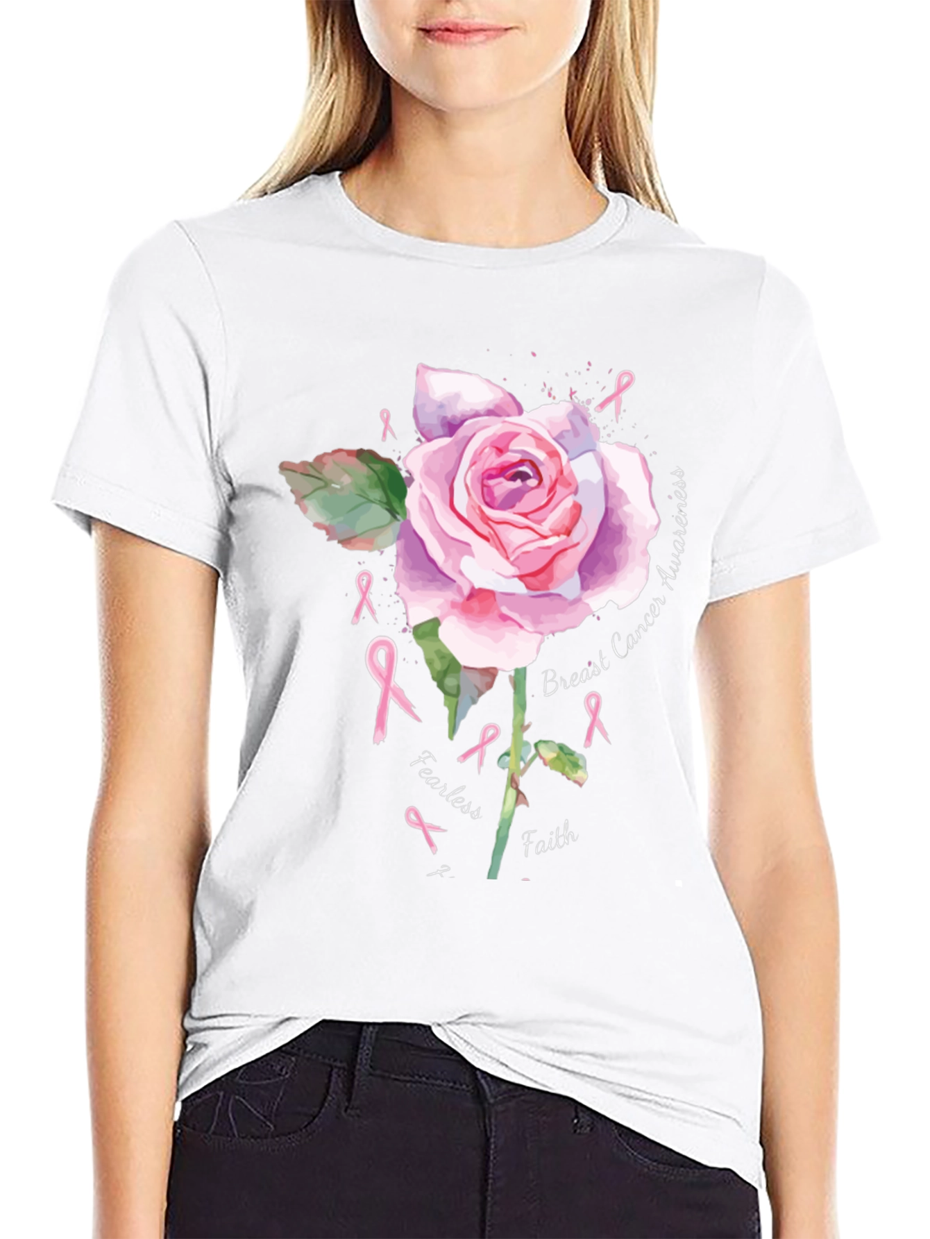 Breast Cancer Awareness Rose Graphic Tee - 9