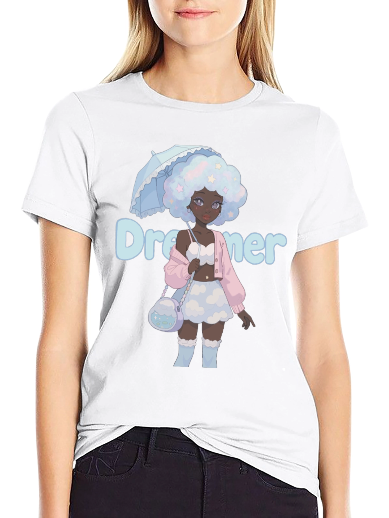 Black Dreamer Anime Girl Graphic T-Shirt view 9