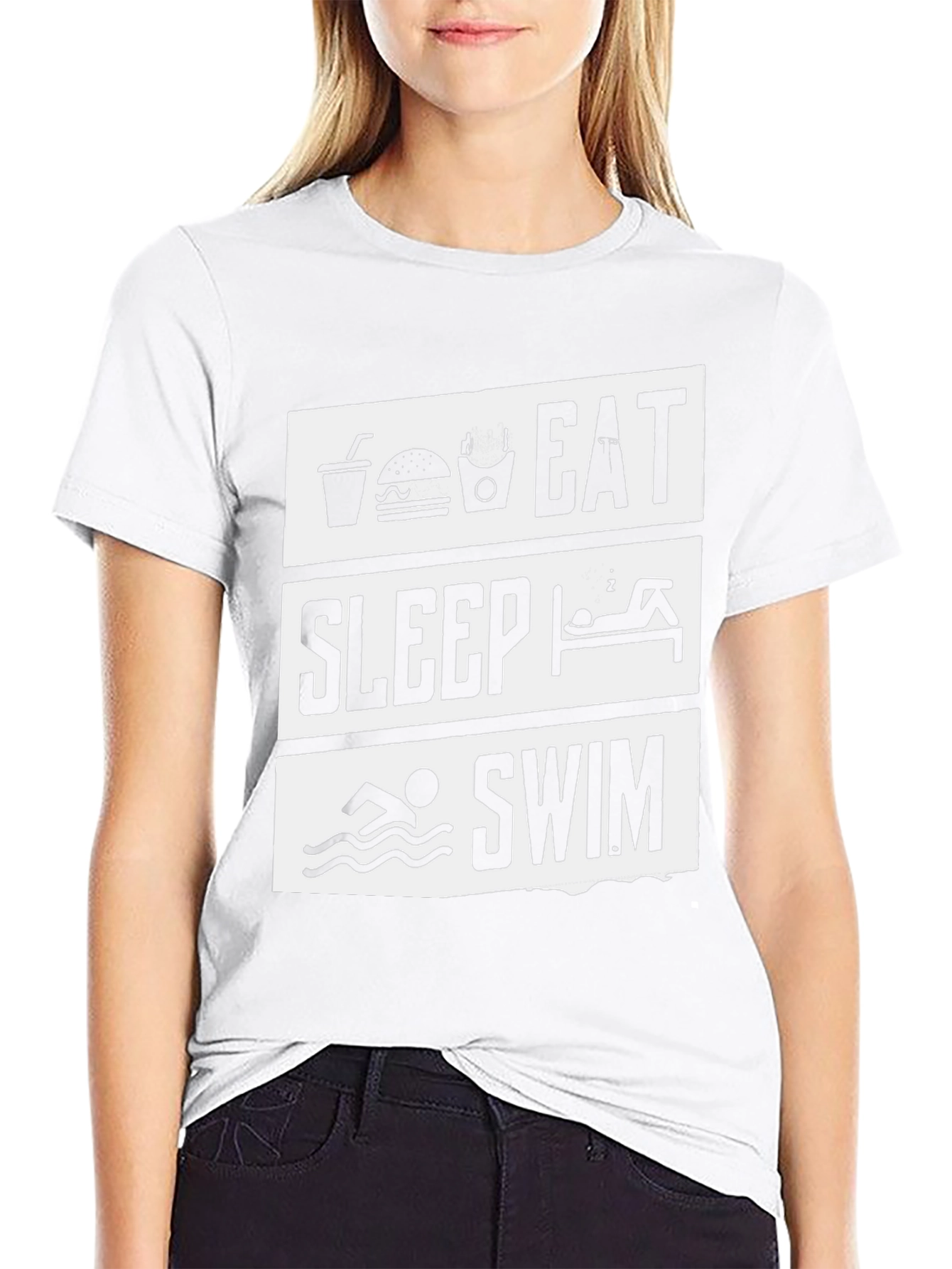 Black Eat Sleep Swim Black Graphic Tee view 9