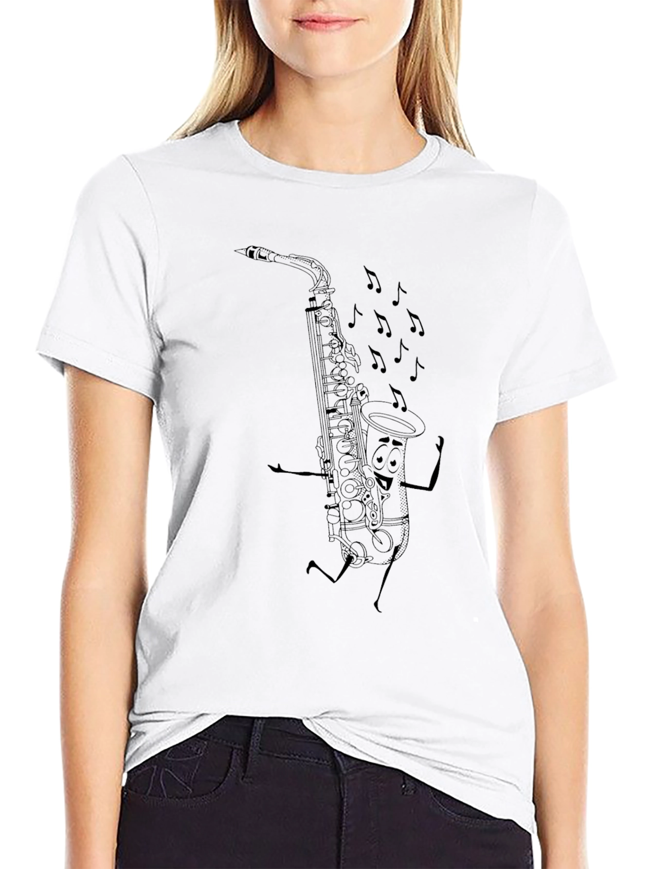 Black Cartoon Saxophone T-Shirt - Black view 9