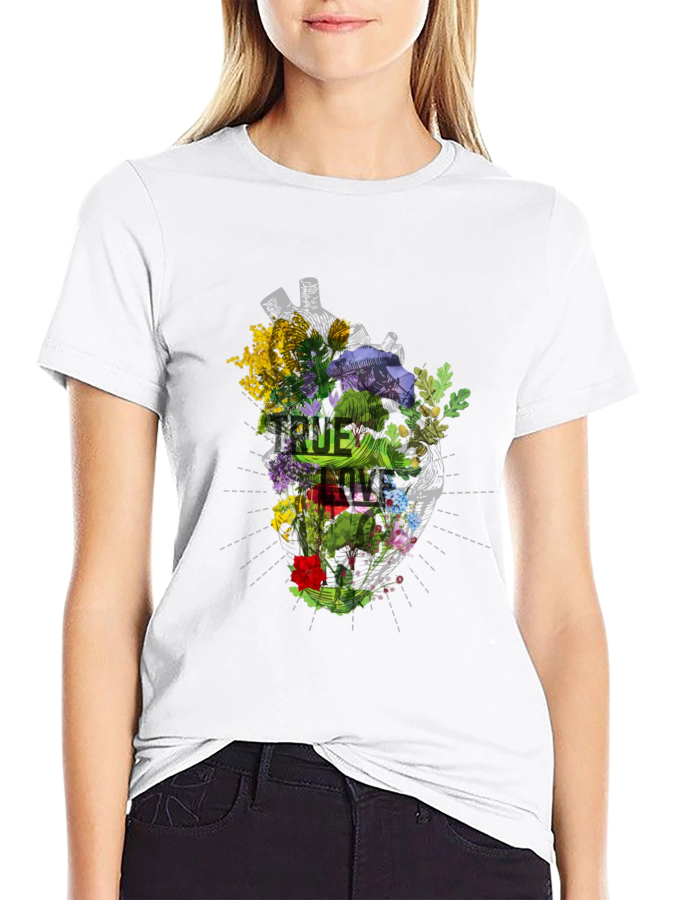 Black True Love Floral Graphic Black T-Shirt view 9