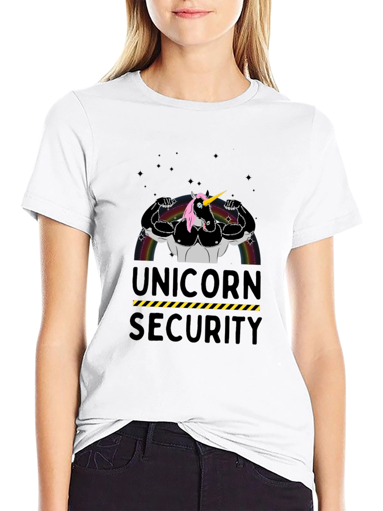 Black Unicorn Security Graphic T-Shirt - Black Cotton Tee view 9
