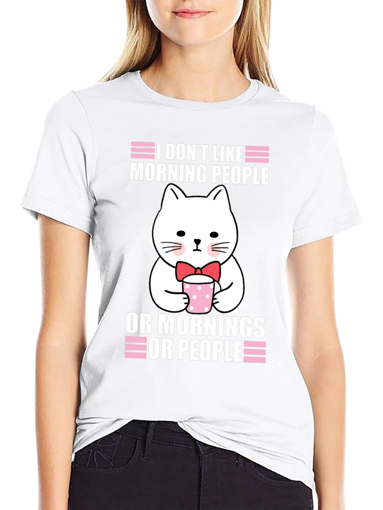 Black Funny Cat T-Shirt - I Don't Like Morning People view 9