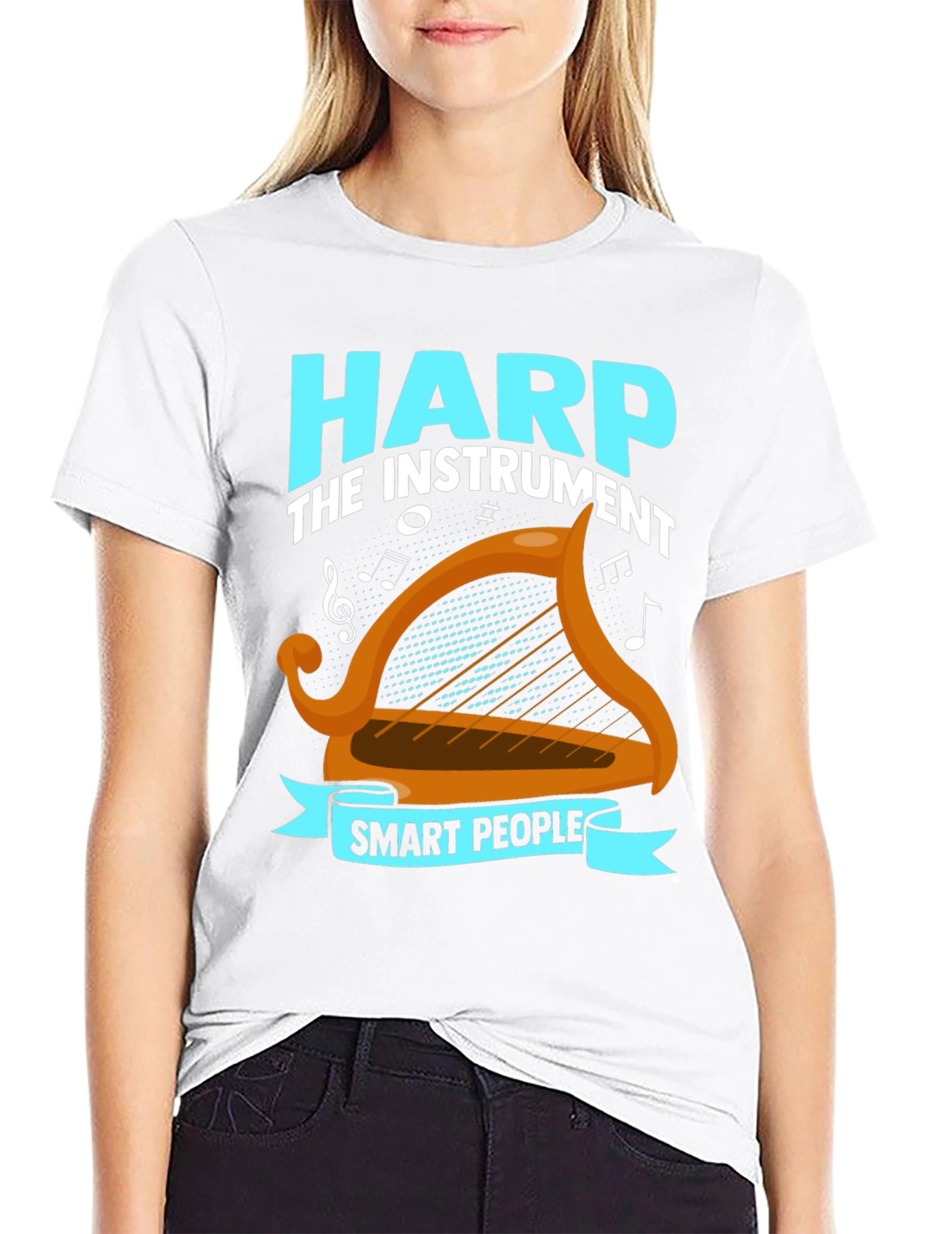 Black Harp Instrument Smart People T-Shirt view 9