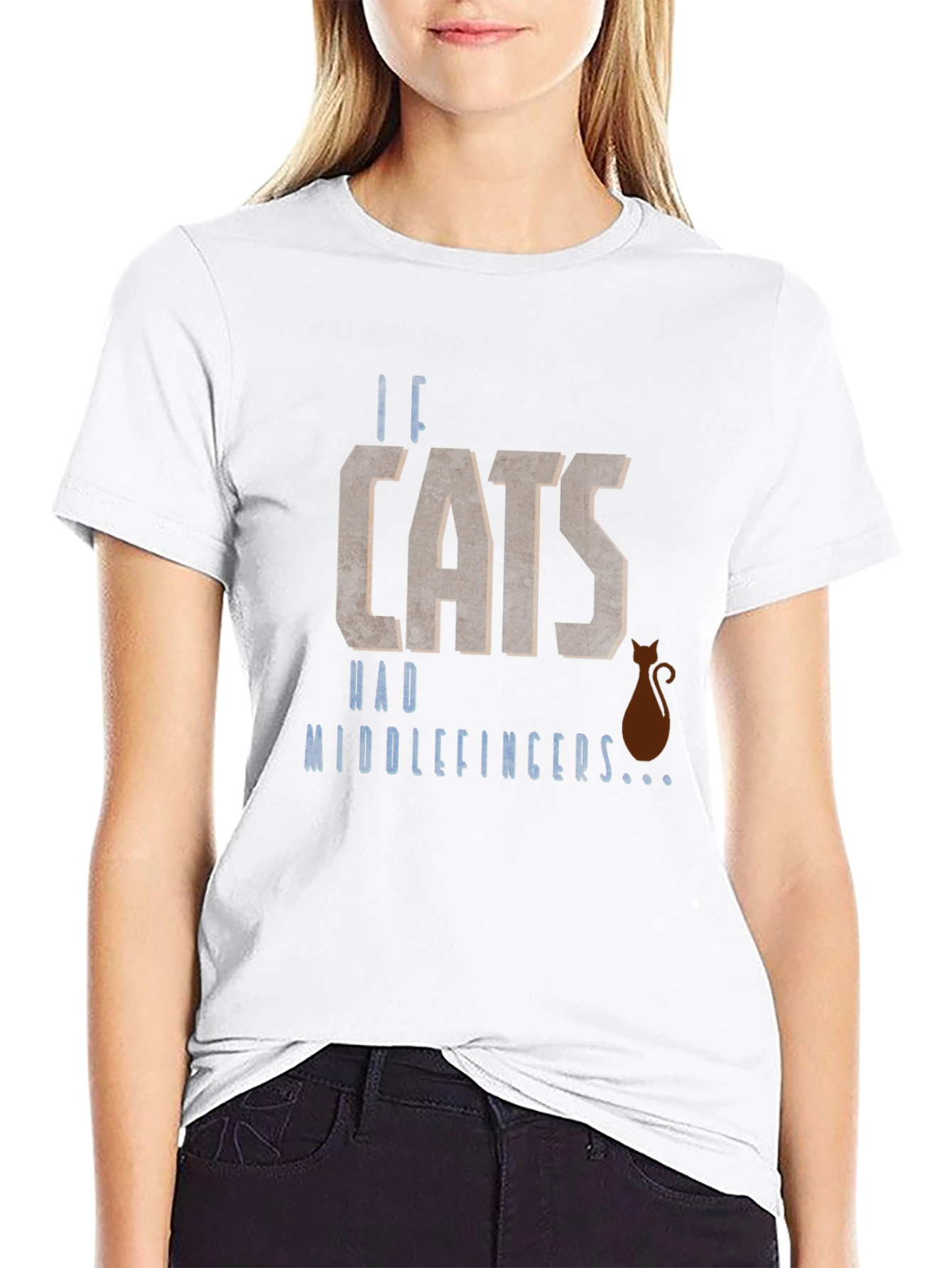 Black Humorous "If Cats Had Middle Fingers..." Graphic T-Shirt view 9