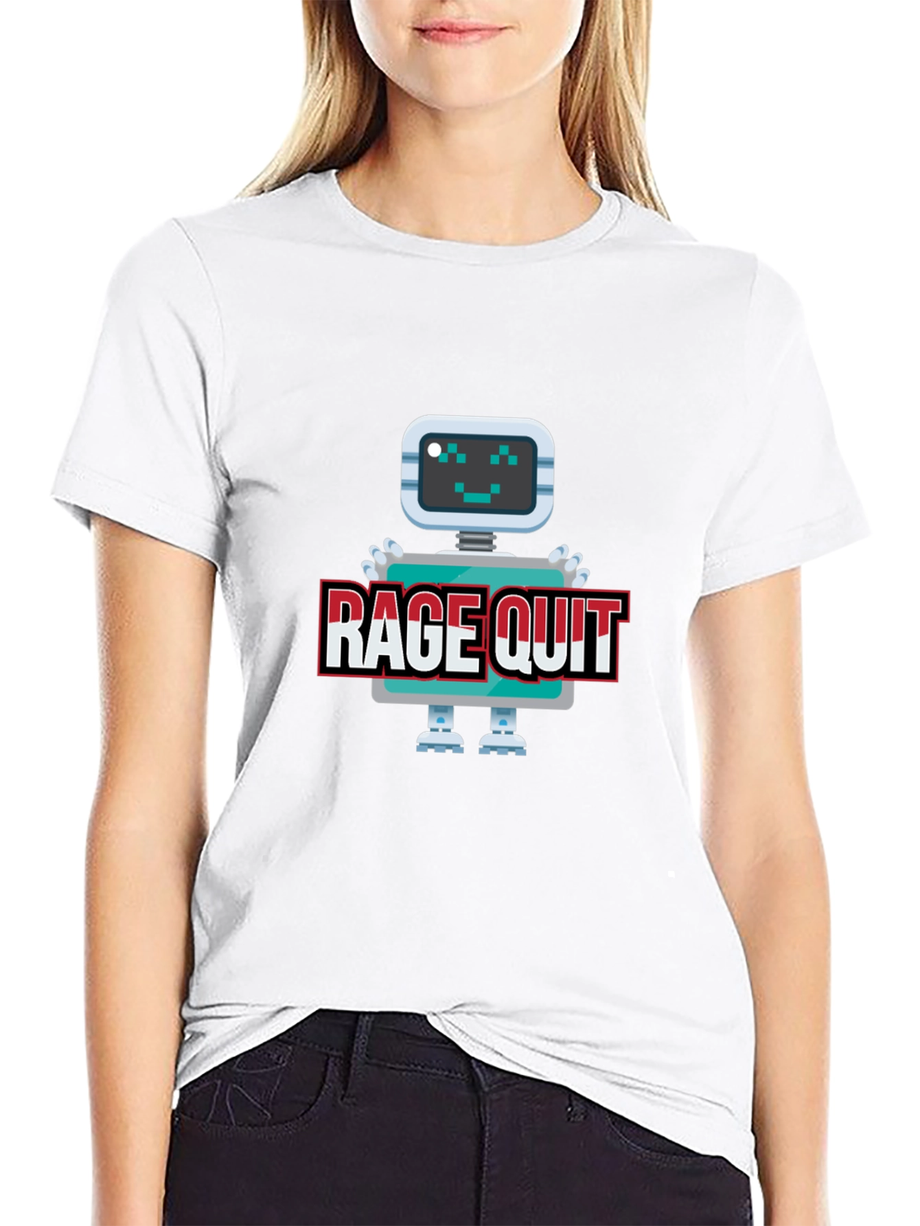 Black Rage Quit Robot Graphic Tee - Gamer T-Shirt view 9