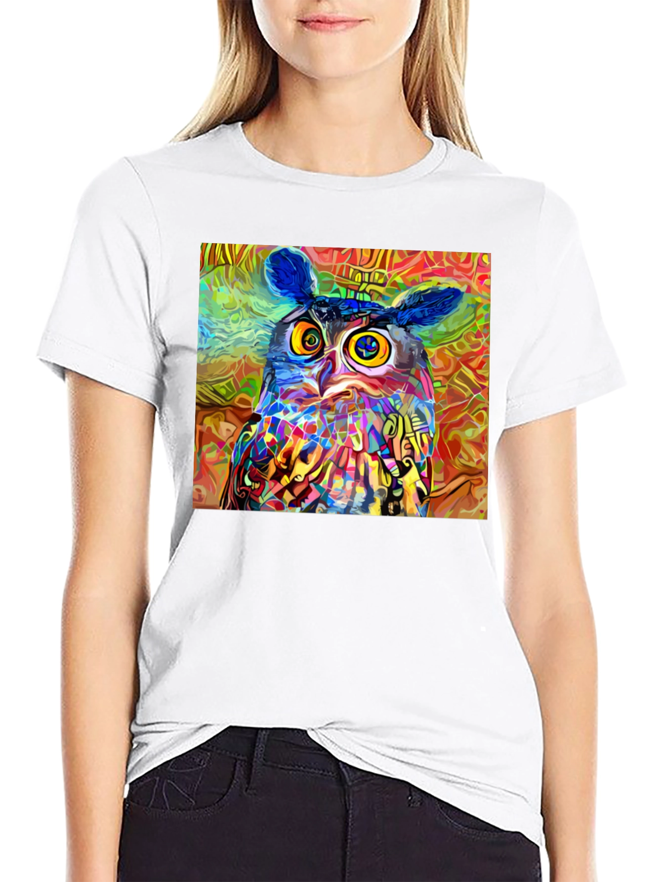 Black Psychedelic Owl Graphic Tee - Black Cotton Blend view 9