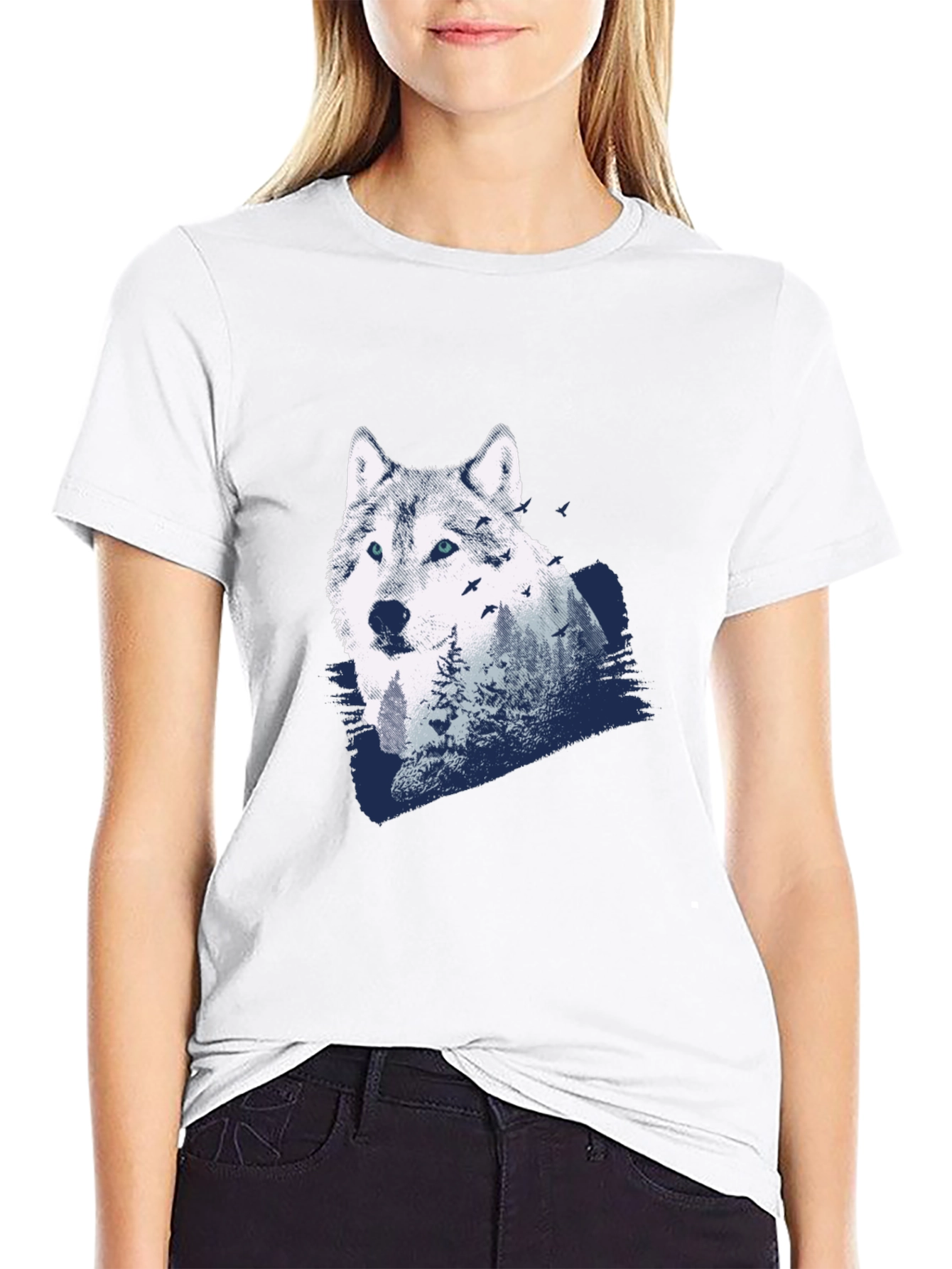 Black Wolf Graphic Print T-Shirt view 9