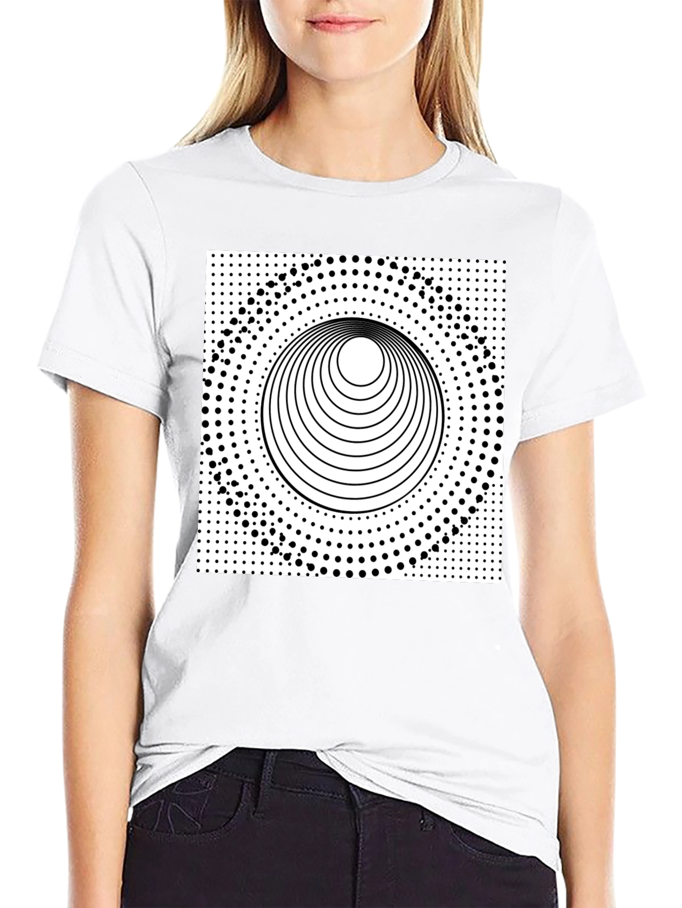 Black Optical Illusion Graphic Tee - Black Cotton T-Shirt view 9