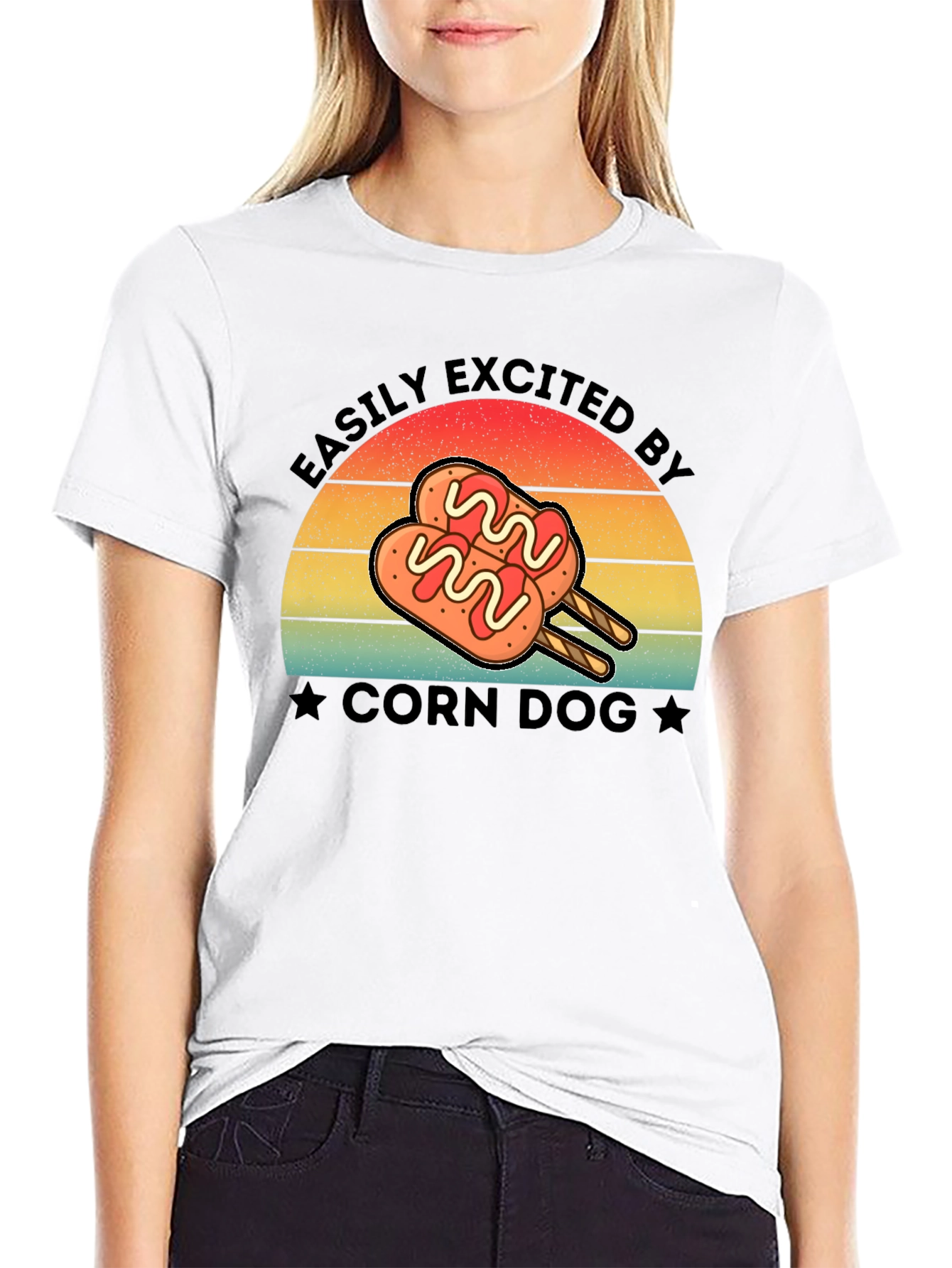 Black Corn Dog Lover T-Shirt - Easily Excited By Tee view 9