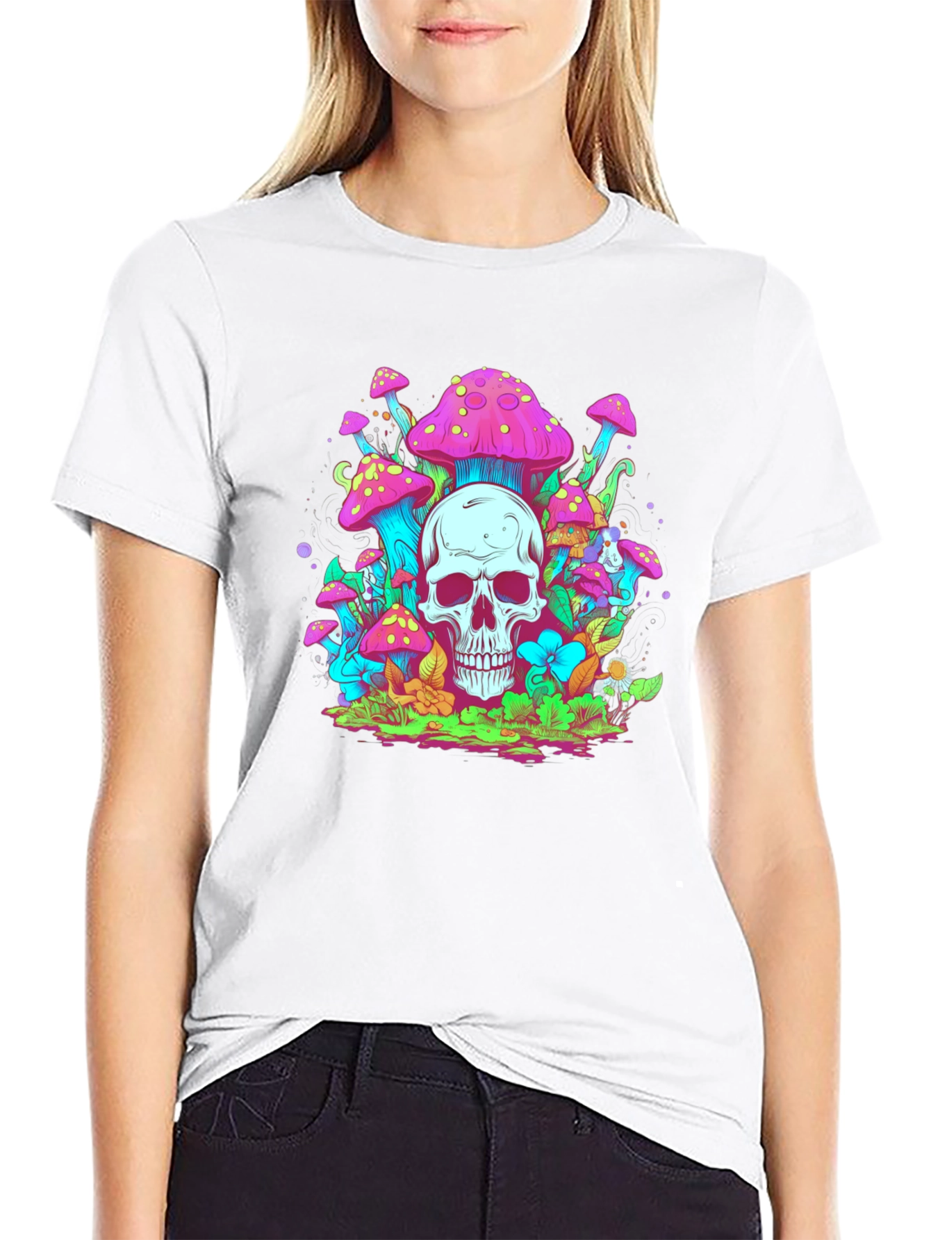 Black Skull Mushroom Graphic Tee - Black view 9