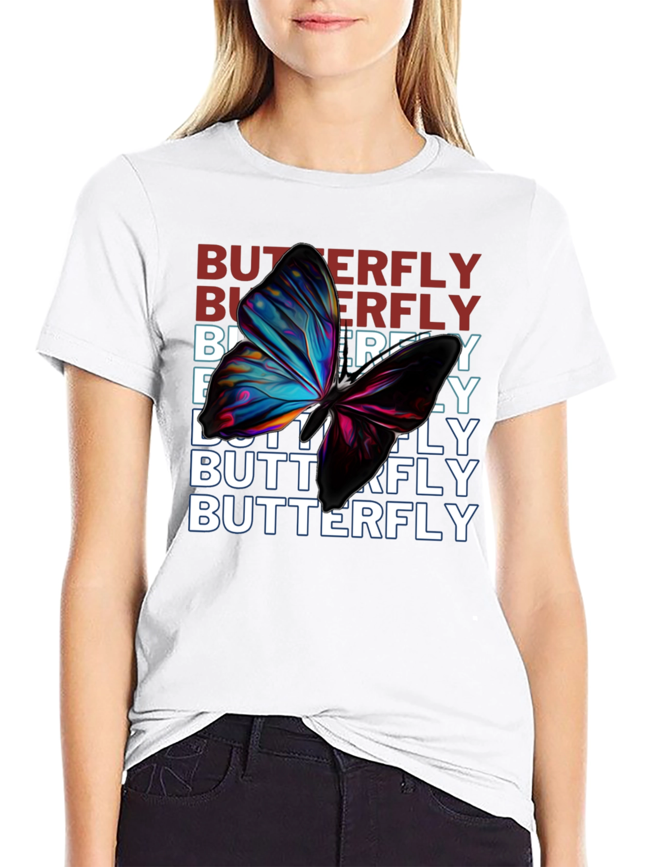 Black Butterfly Graphic Print Black T-Shirt view 9