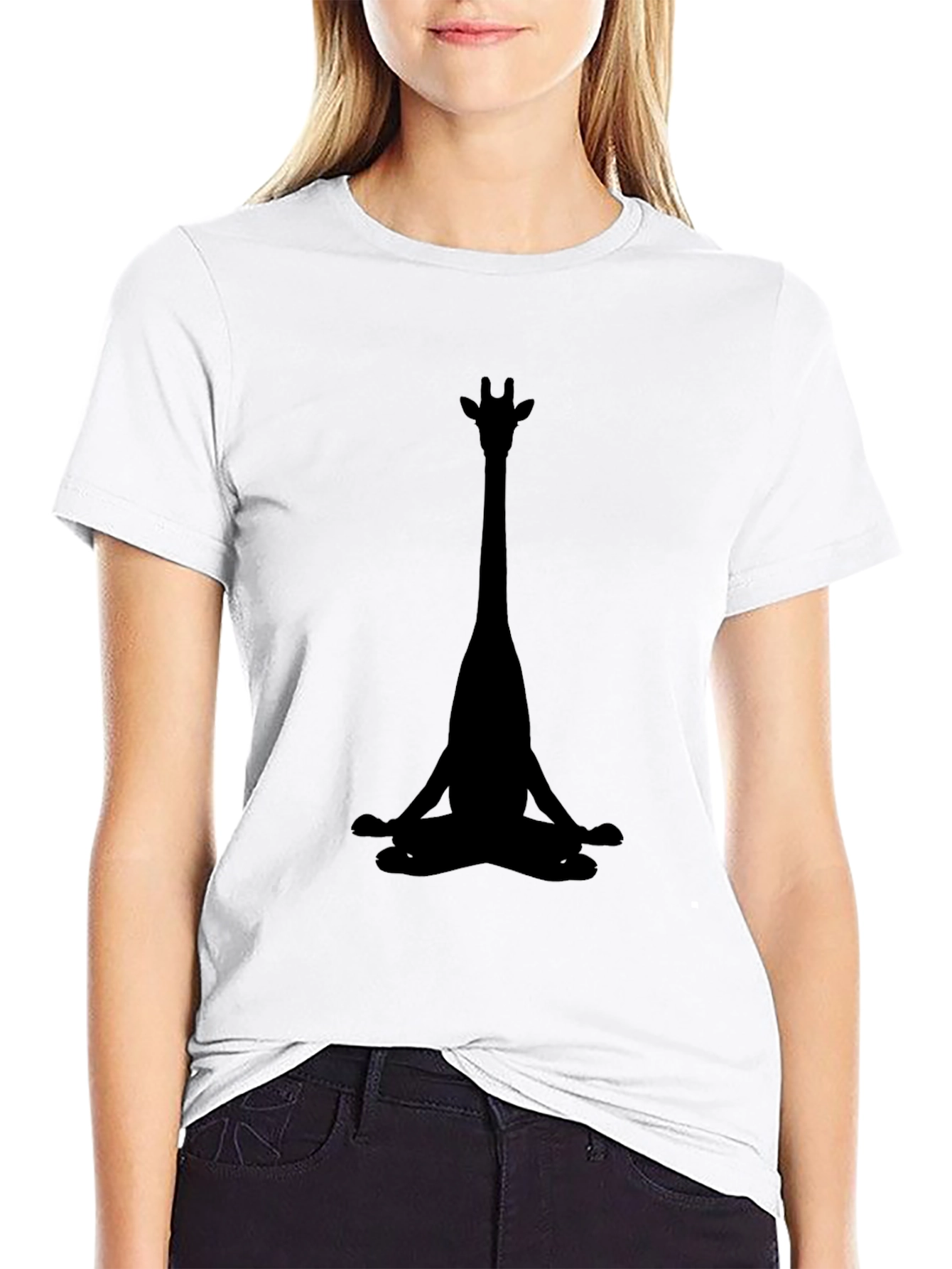 Black Yoga Giraffe Black T-Shirt view 9