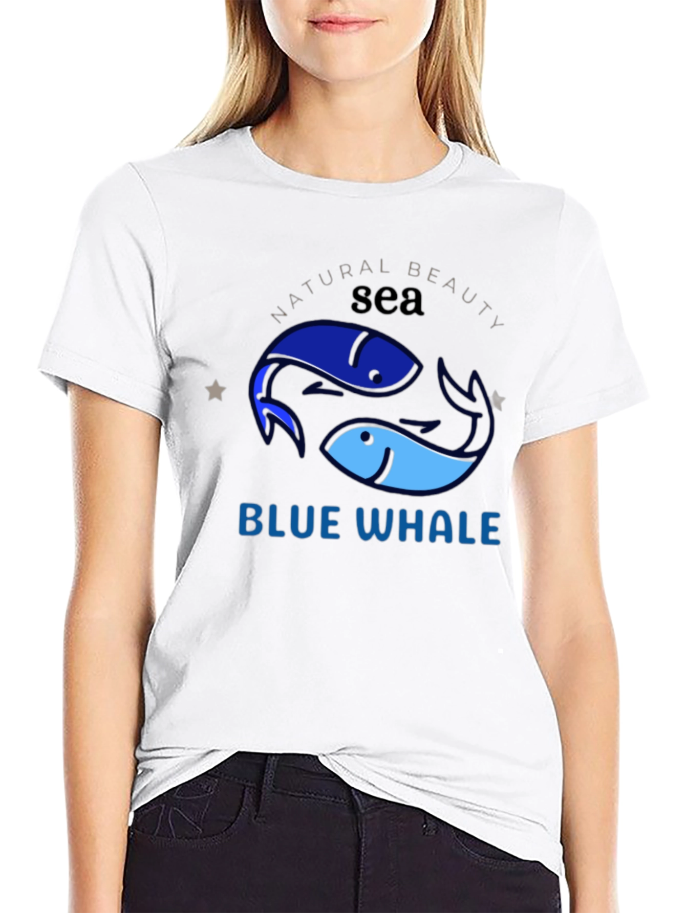 Black Blue Whale Sea Graphic T-Shirt view 9