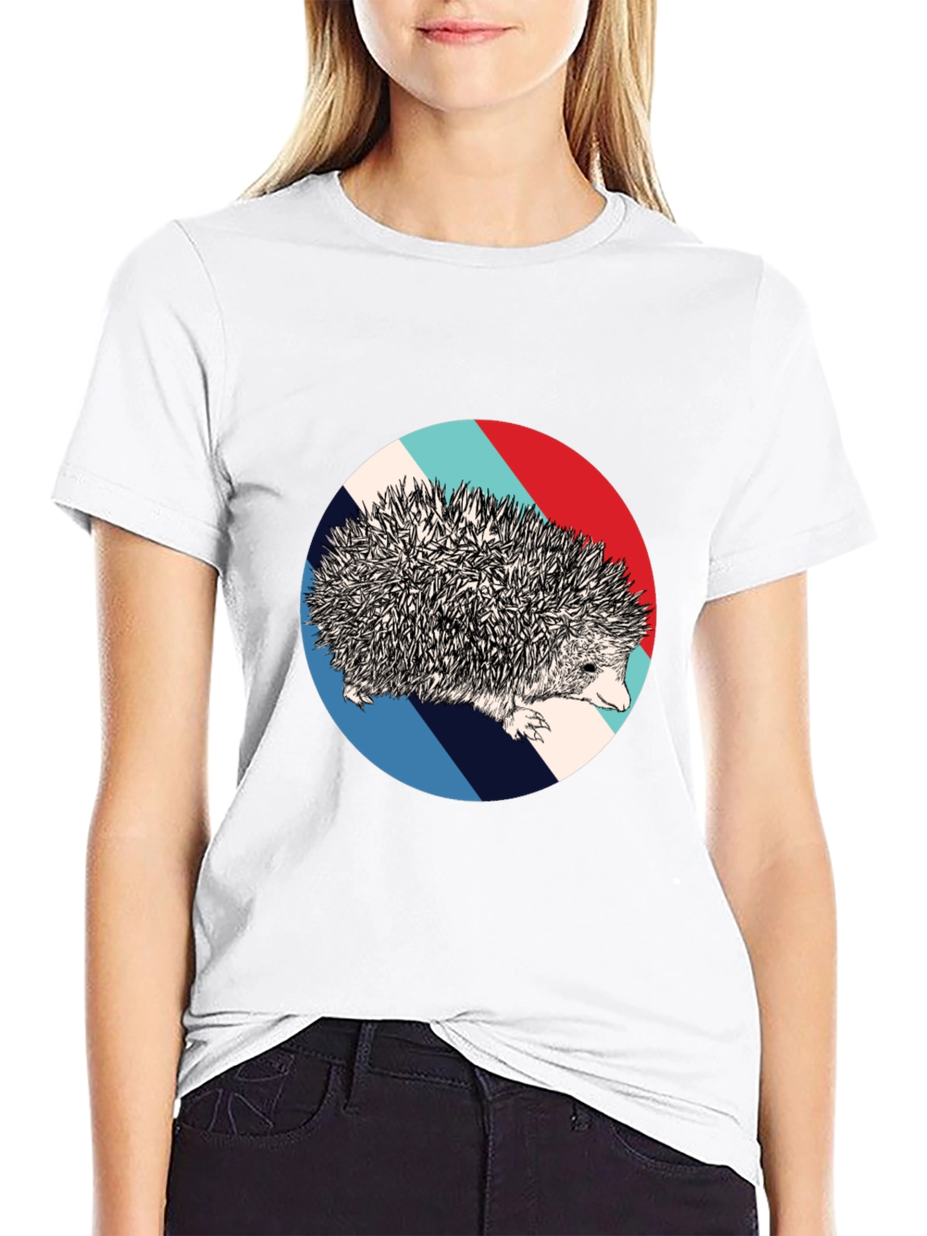 Black Hedgehog Circle Graphic Tee - Unique Design view 9