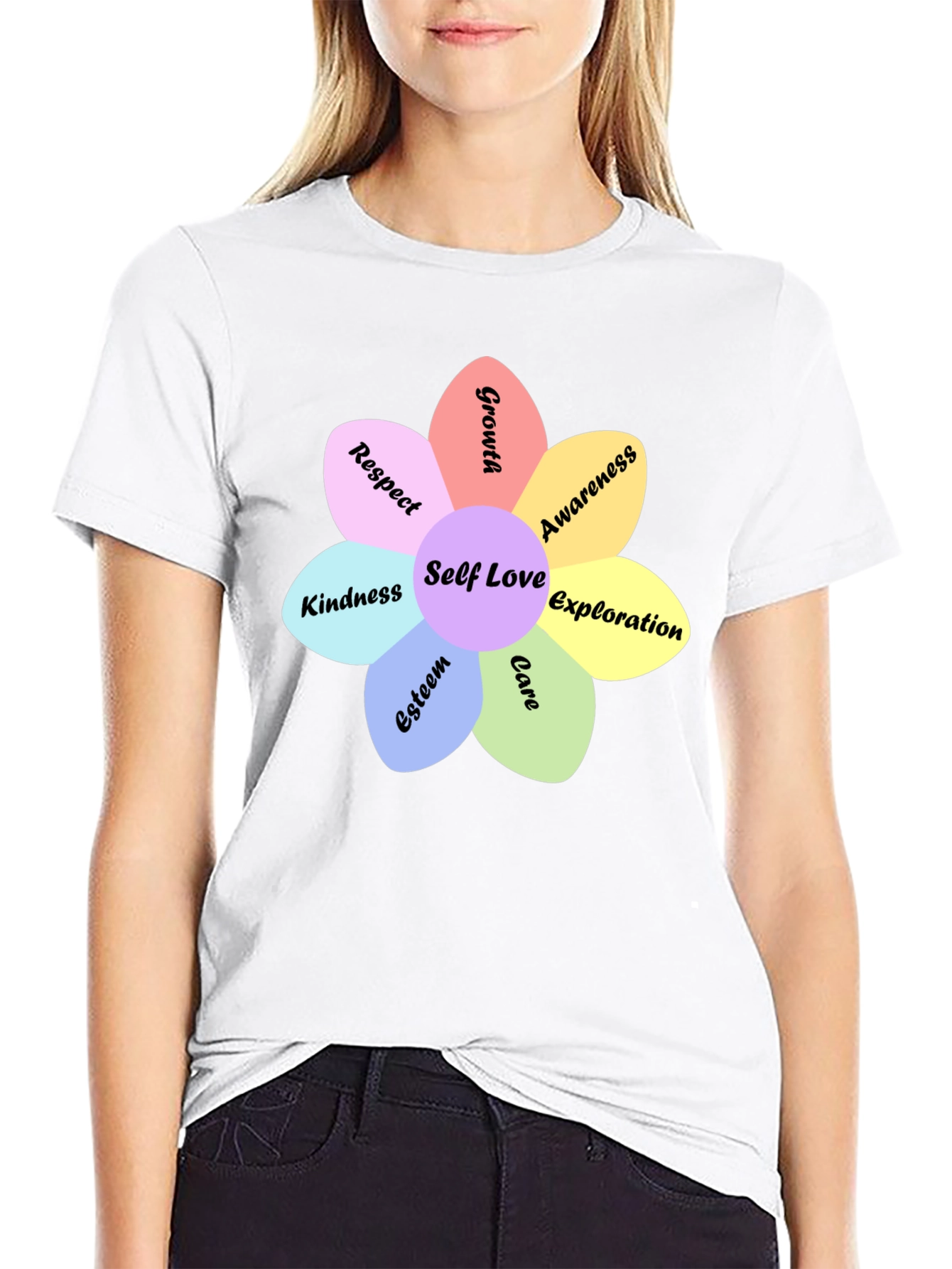 Black Self Love Flower Graphic Tee - Empowering Design view 9