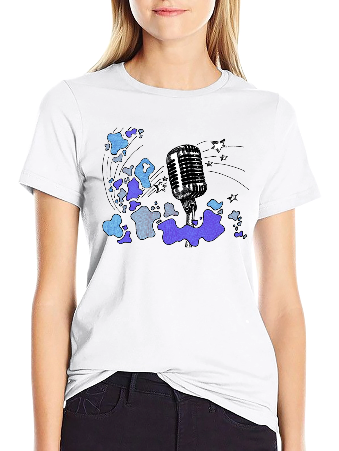 Black Vintage Microphone Graphic T-Shirt view 9