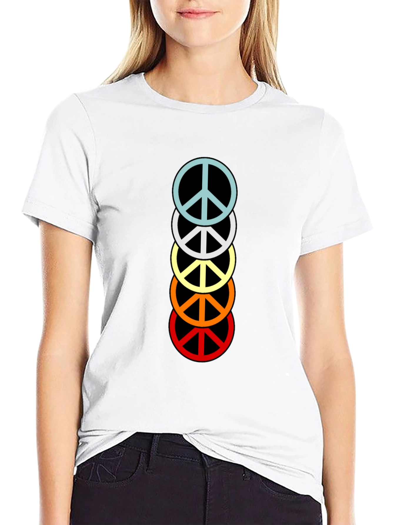 Black Retro Peace Sign Stacked T-Shirt - Black view 9