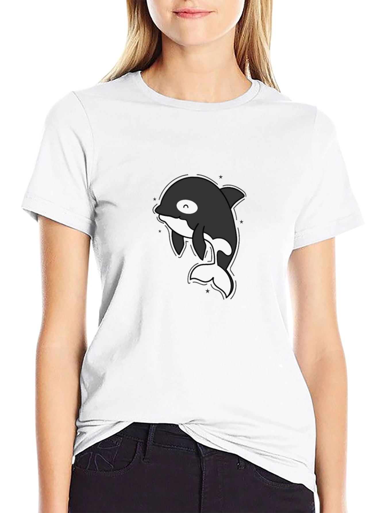 Black Cute Orca T-Shirt - Black Cotton Tee view 9
