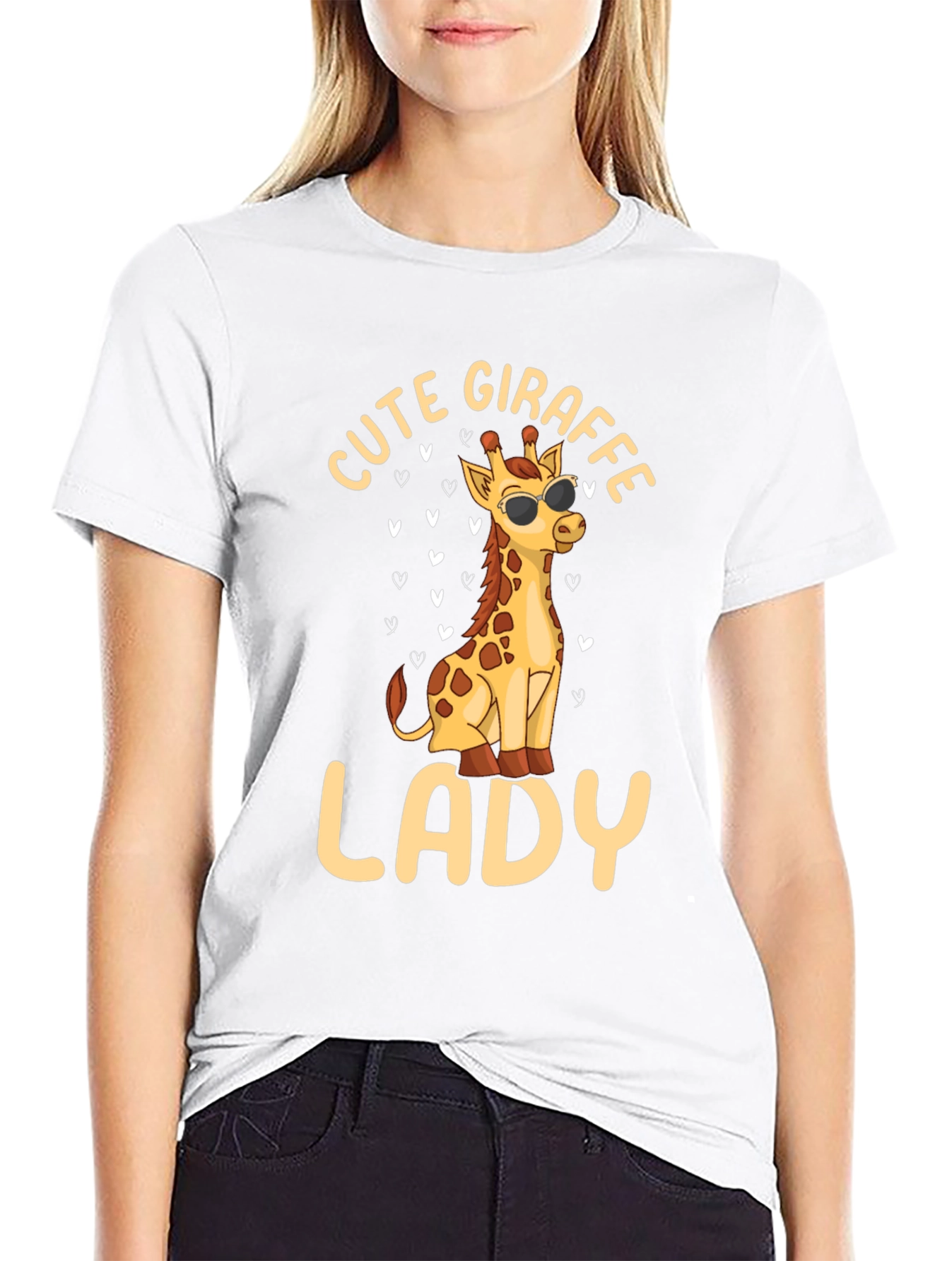 Black Cute Giraffe Lady T-Shirt - Stylish & Fun! view 9