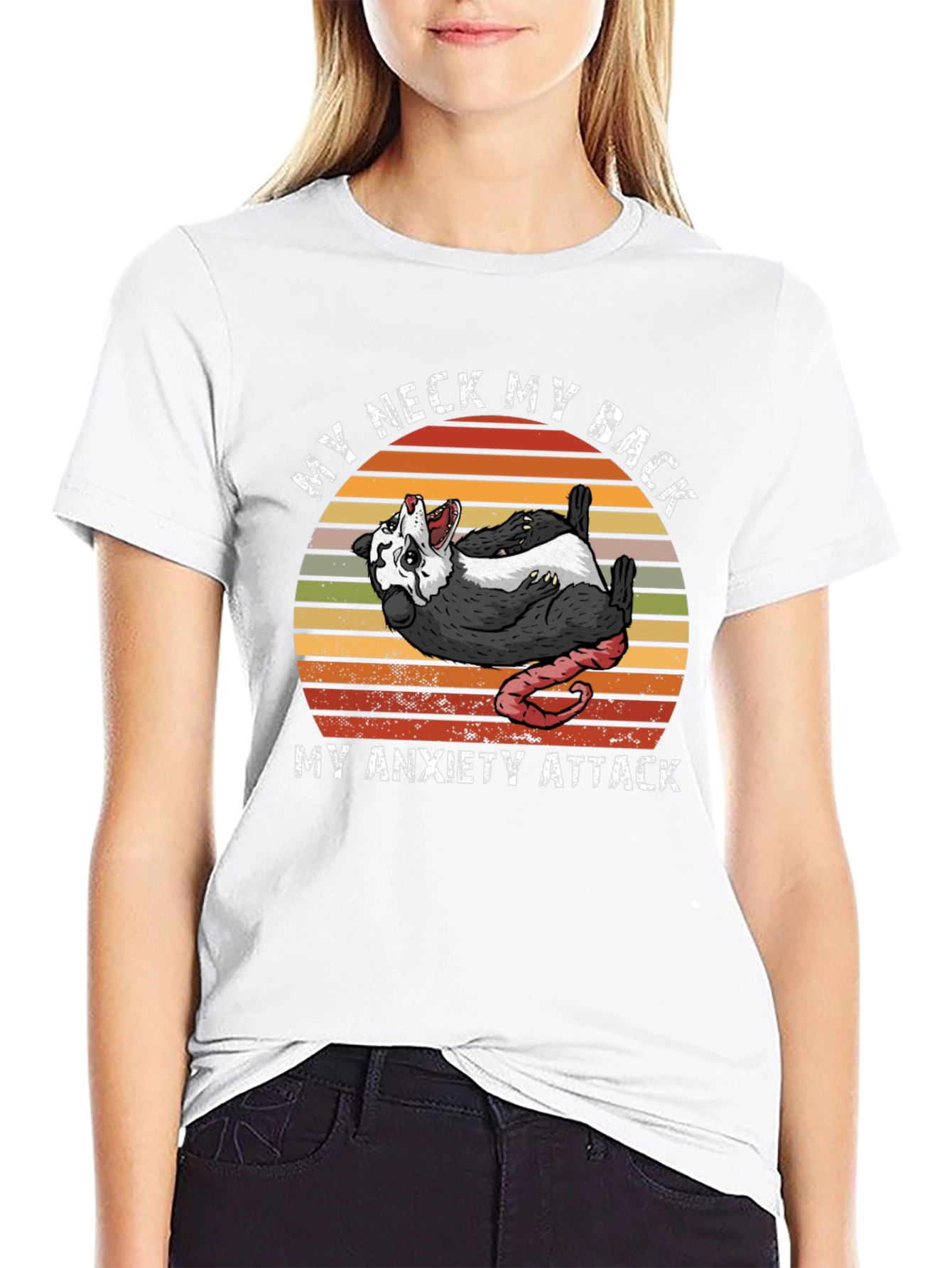 Black Funny Opossum Anxiety Attack Graphic T-Shirt view 9