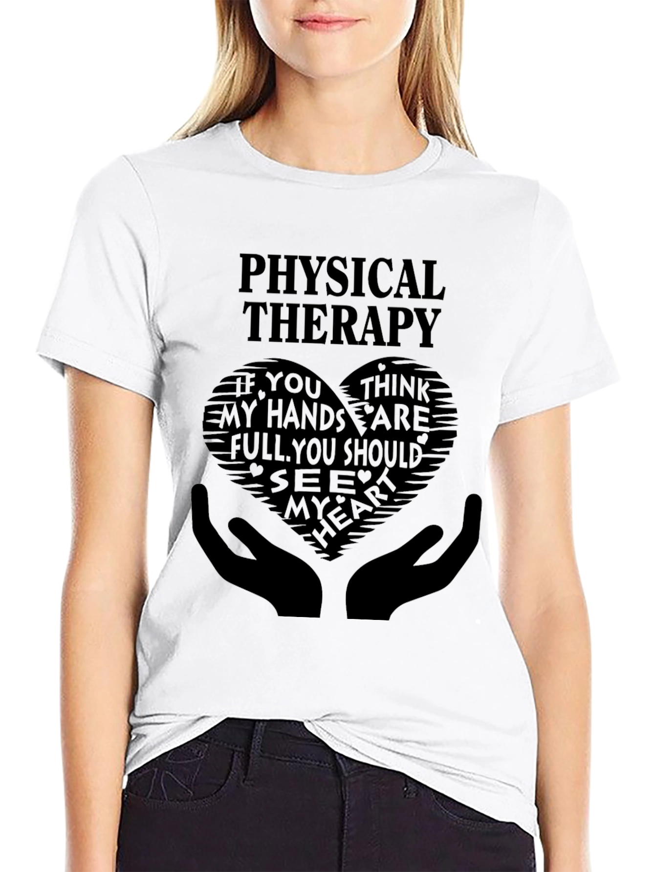 Black Physical Therapy Heart Hands Graphic T-Shirt view 9
