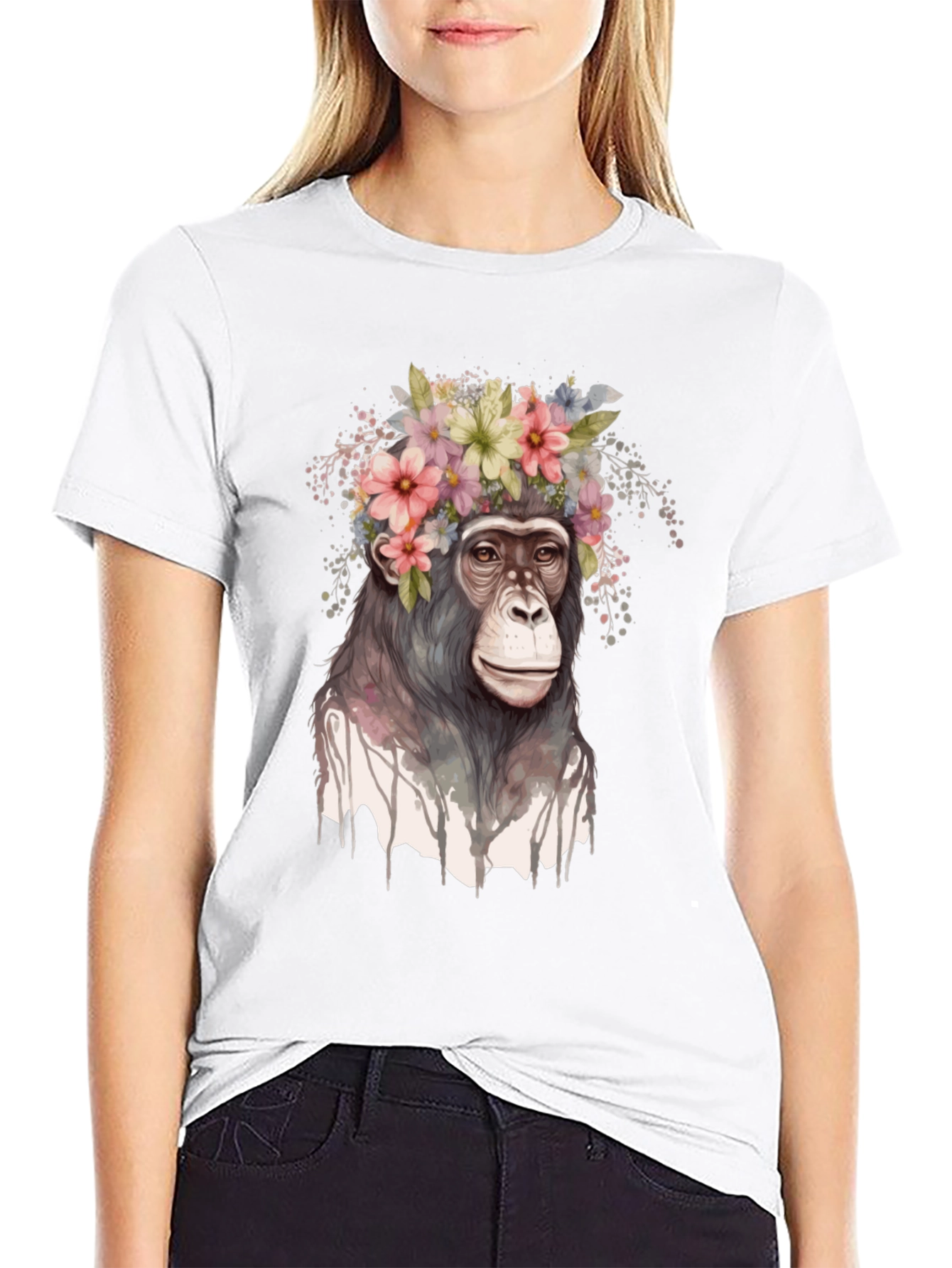 Black Floral Crown Chimp Graphic Tee view 9