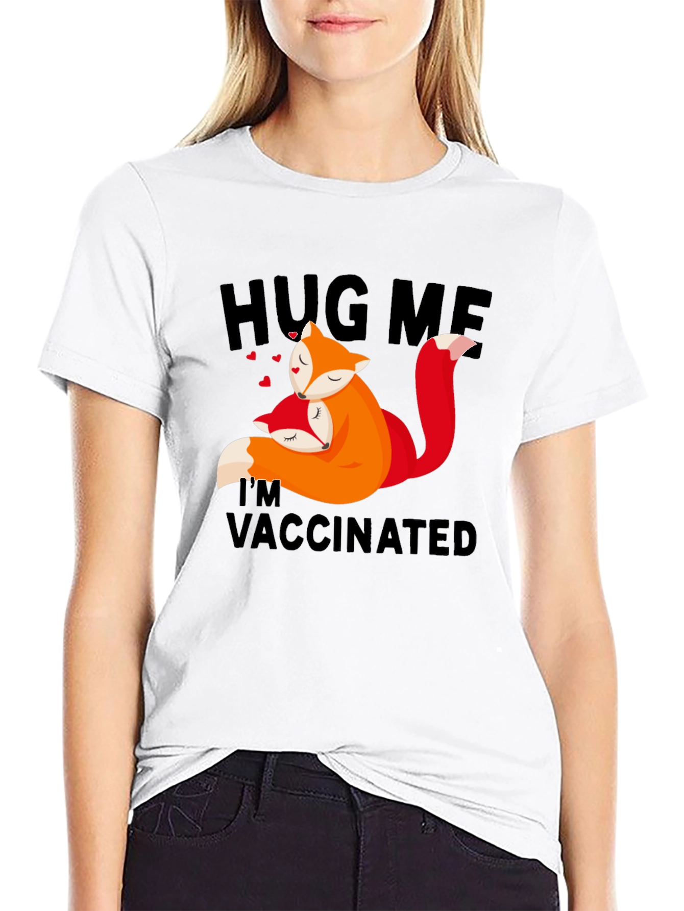 Black Hug Me I'm Vaccinated Fox T-Shirt view 9