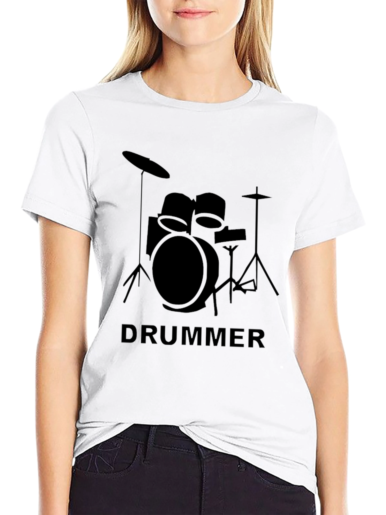 Black Drummer Graphic T-Shirt - Black Crew Neck Tee view 9