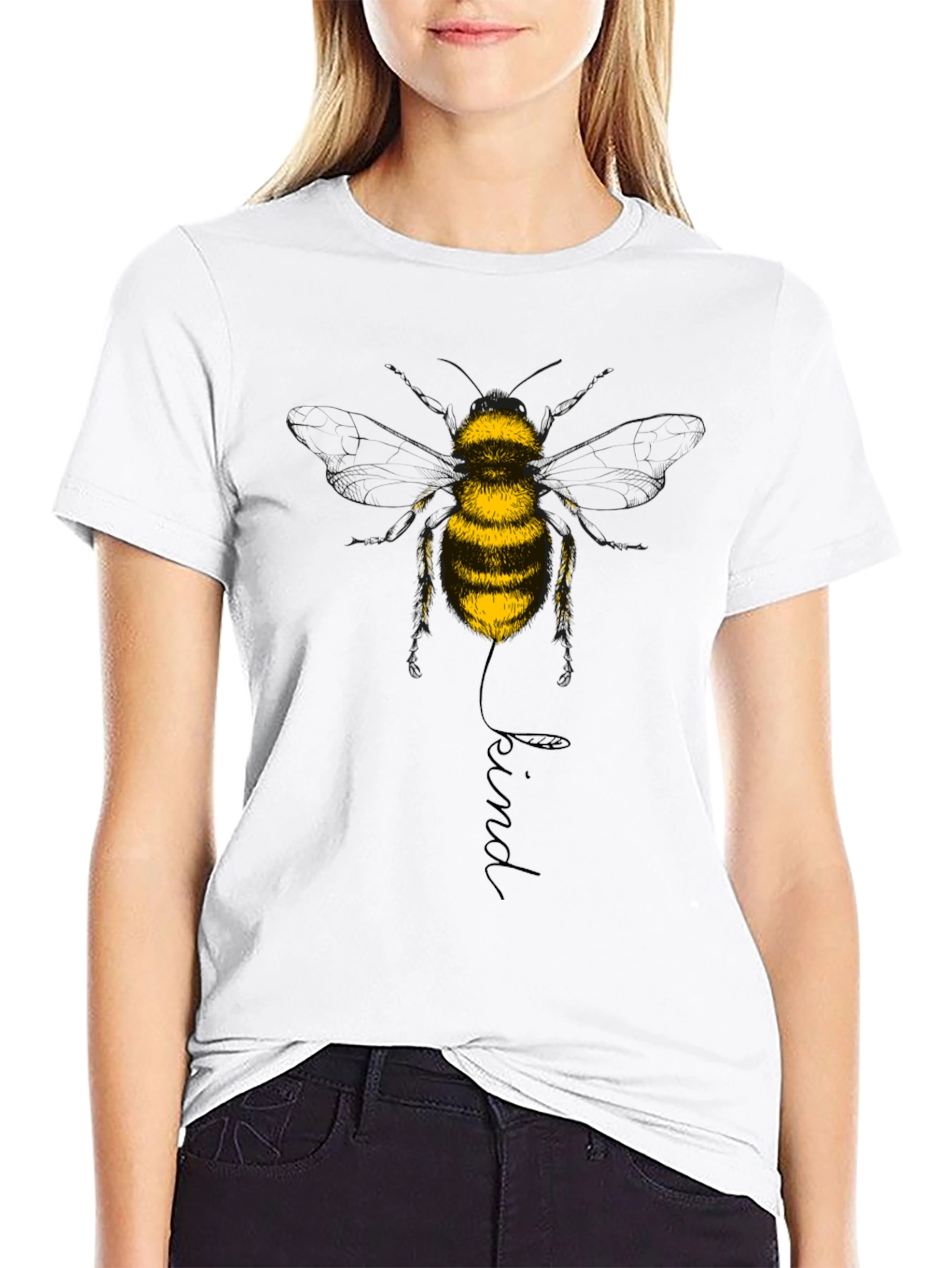 Black Bee Kind T-Shirt - Stylish Black Tee view 9