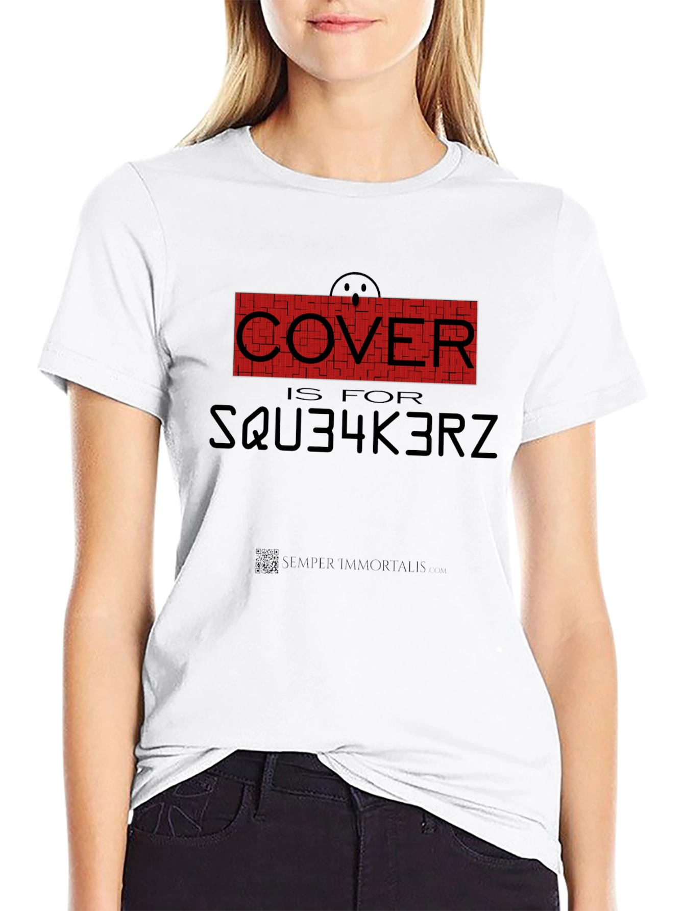 Black Humorous 'Cover is for SQU34K3RZ' Black T-Shirt view 9