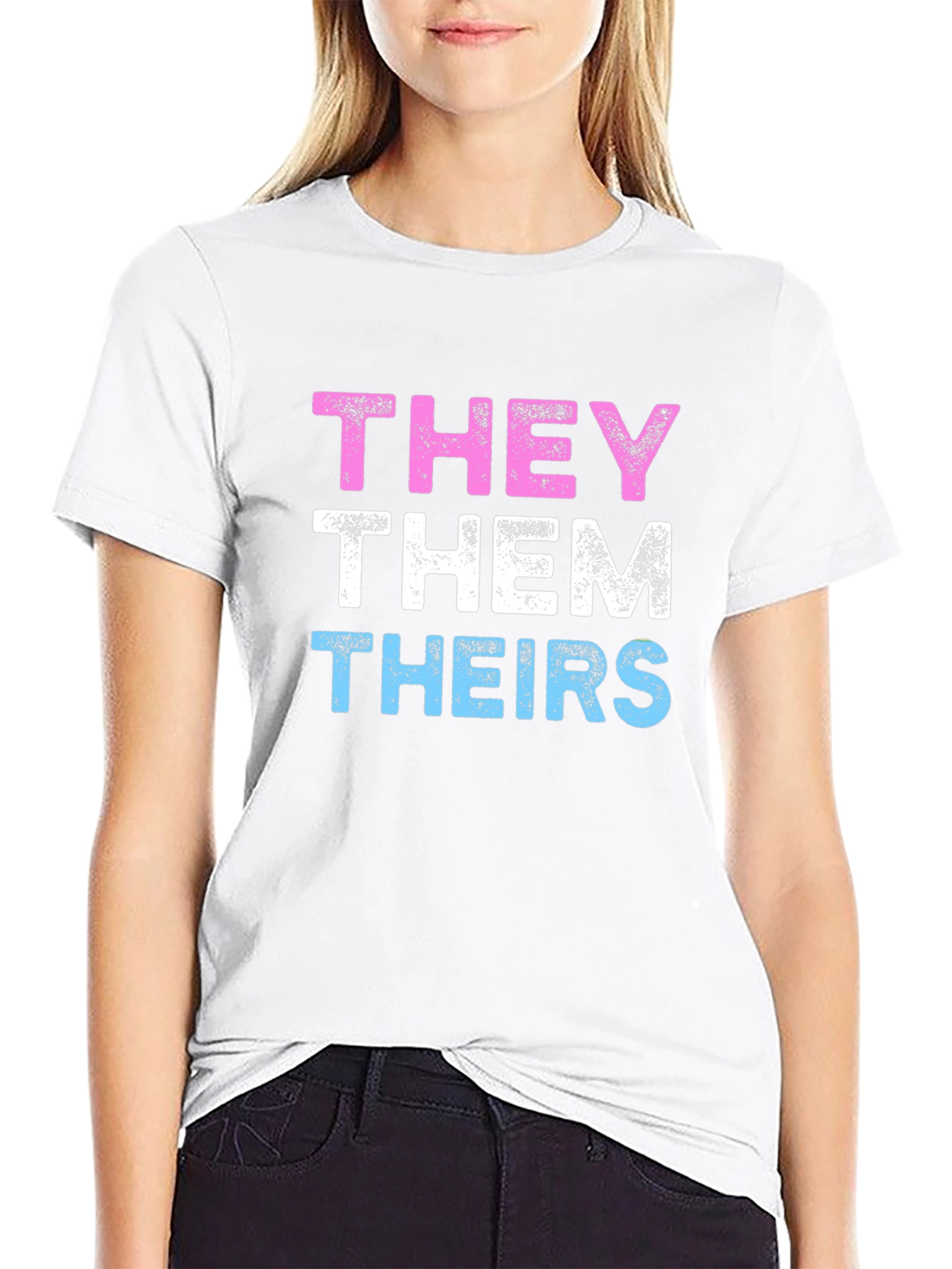 Black THEY THEM THEIRS Pronoun Pride T-Shirt view 9