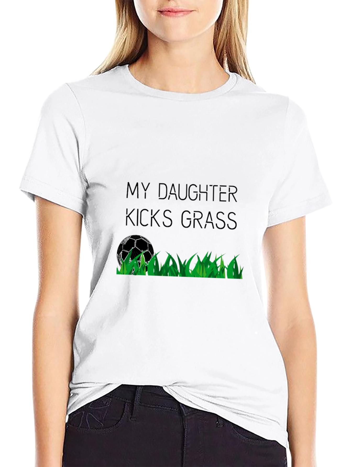 Black My Daughter Kicks Grass Soccer T-Shirt view 9