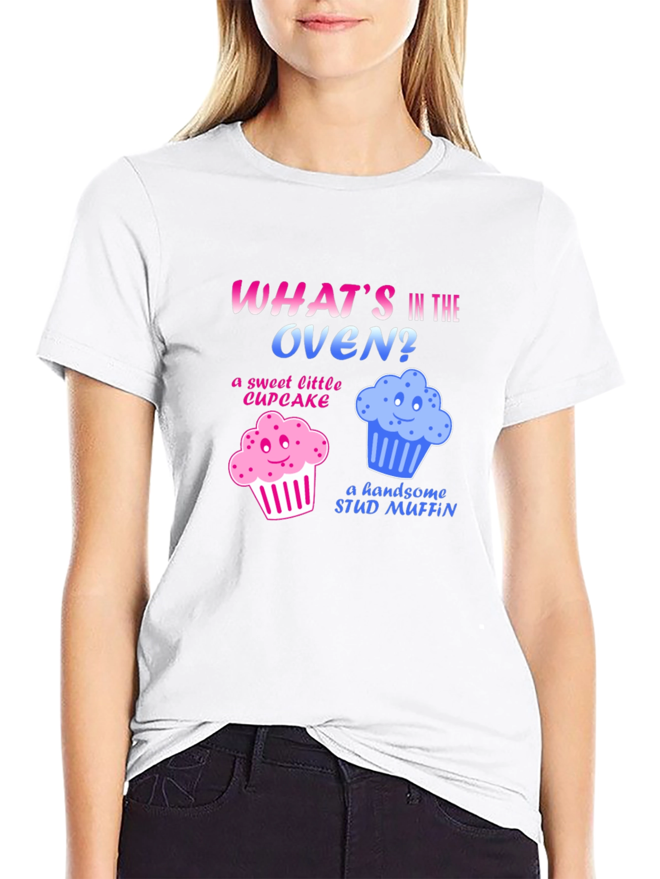 Black What's in the Oven? Gender Reveal T-Shirt view 9